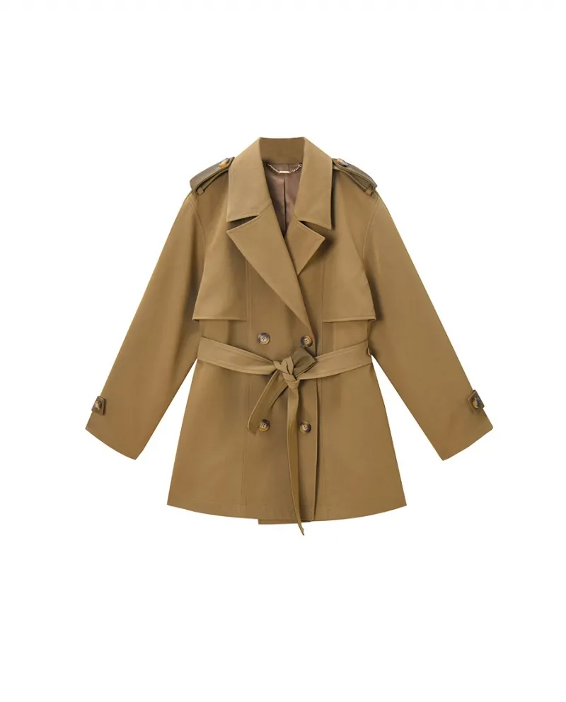 23 Nuova manica lucida autunnale Temperamento casual Pendolarismo Drappeggiato e fresco Elegante giacca a vento corta con pelle