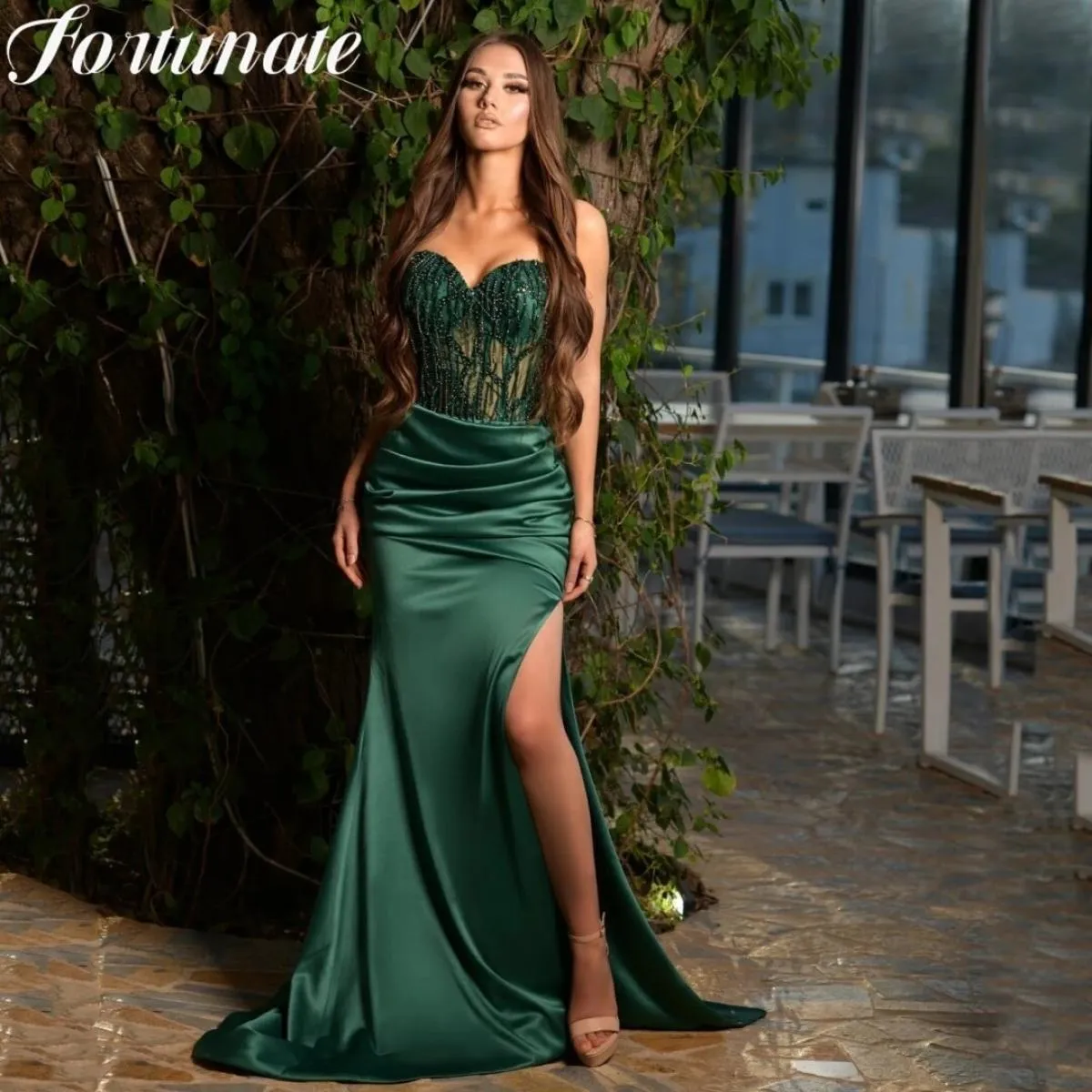 Abiti eleganti verdi Quinceanera Abiti da cerimonia Spalline con spacco Cocktail Party Serata per abito da donna 2023