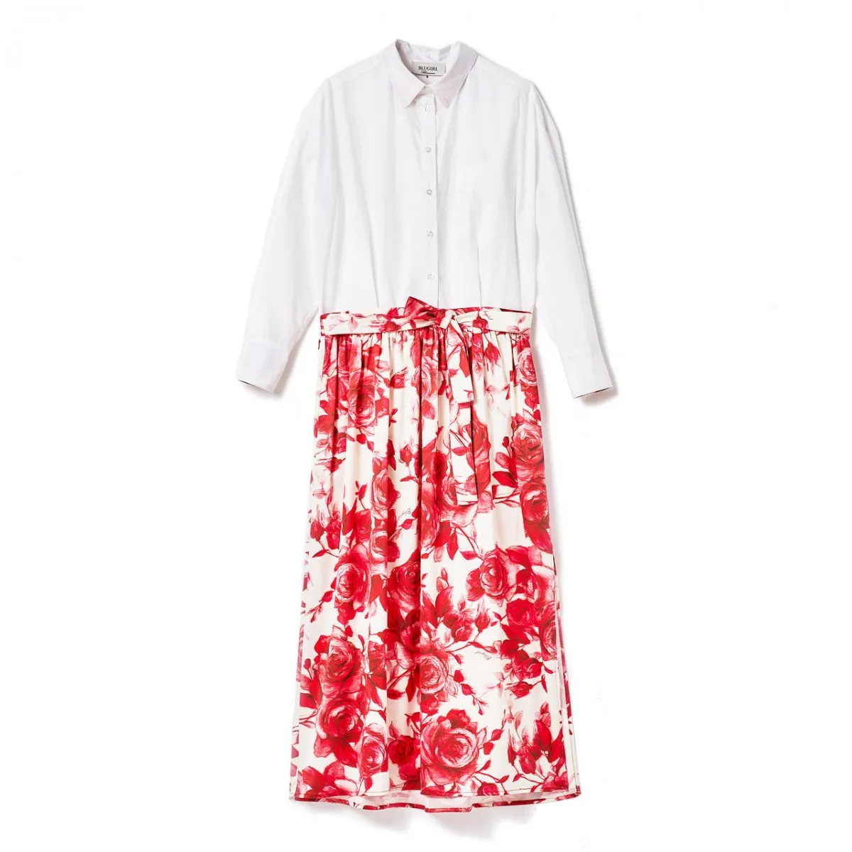 Abito Lungo Con Gonna A Rose, Bianco