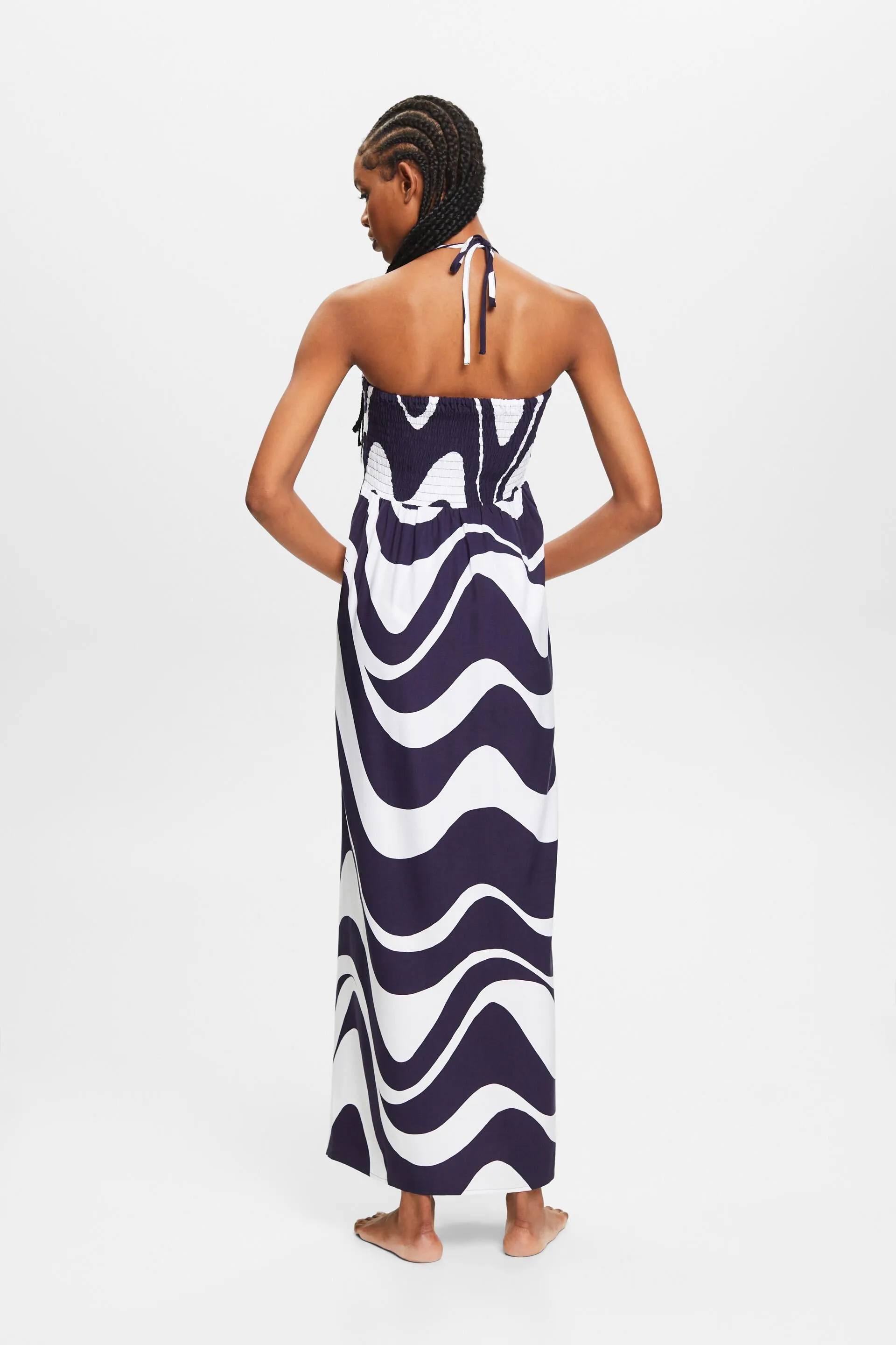 Abito maxi con stampa e allacciatura al collo