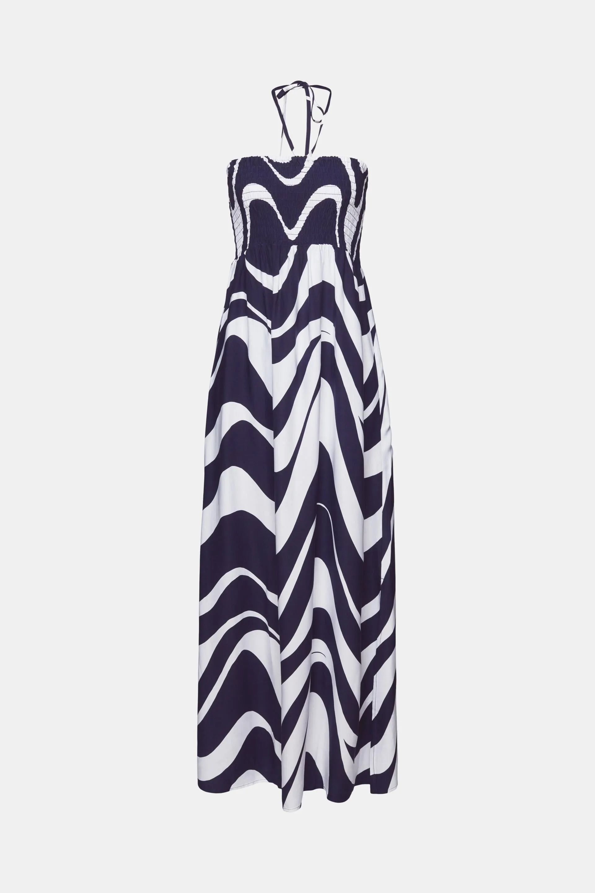 Abito maxi con stampa e allacciatura al collo