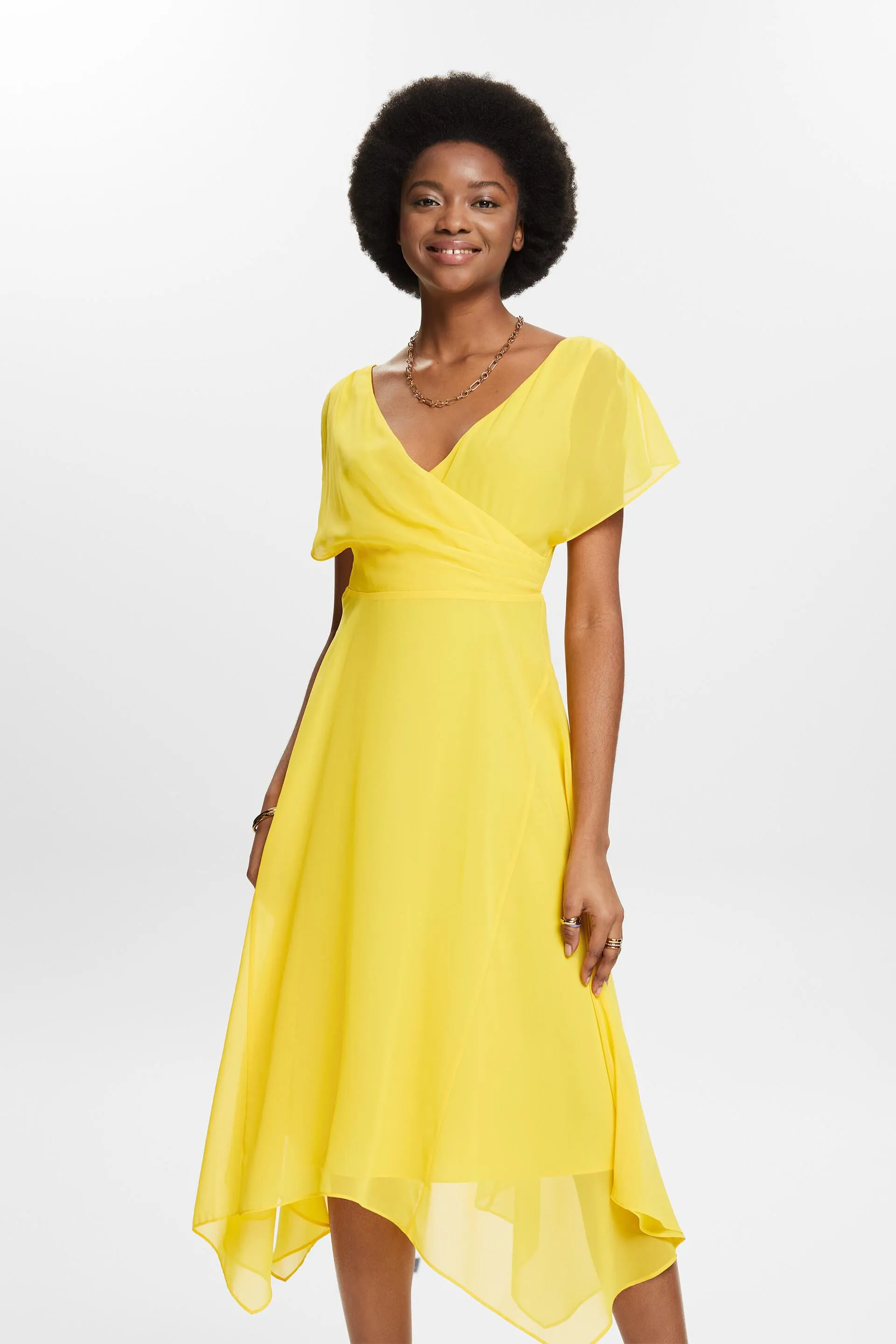 Abito maxi in chiffon con scollo a V