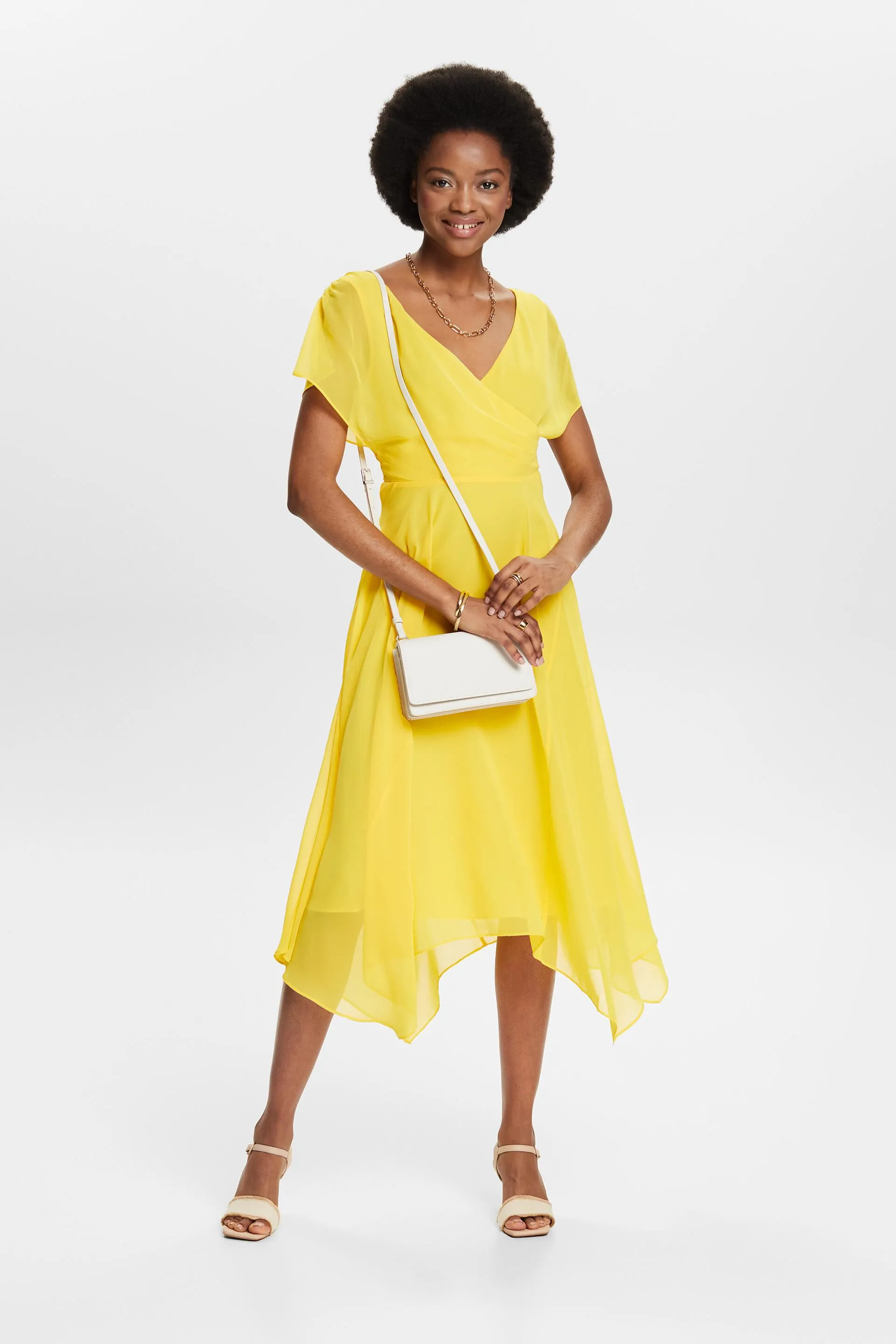 Abito maxi in chiffon con scollo a V