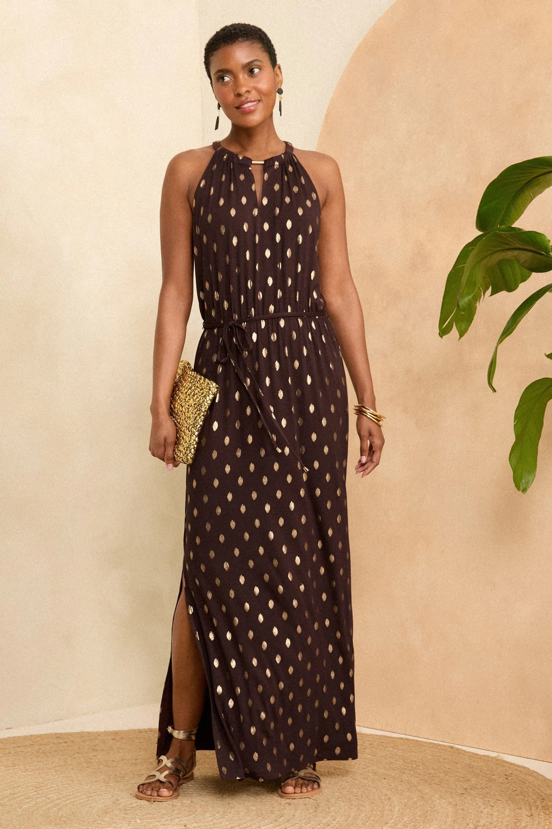 Abito maxi in jersey Love & Roses con scollo all'americana con finiture sul collo