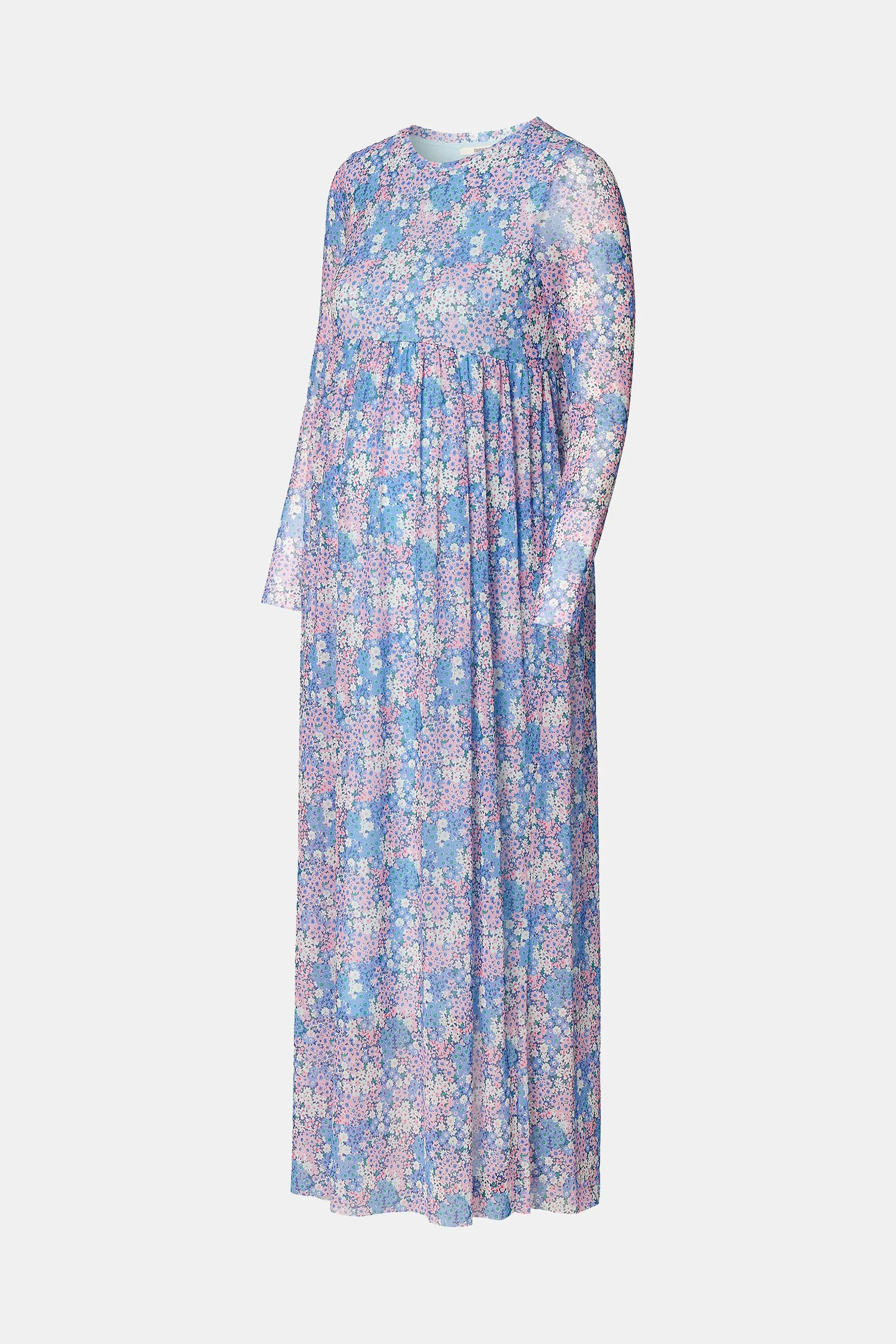 Abito maxi in mesh con stampa floreale allover