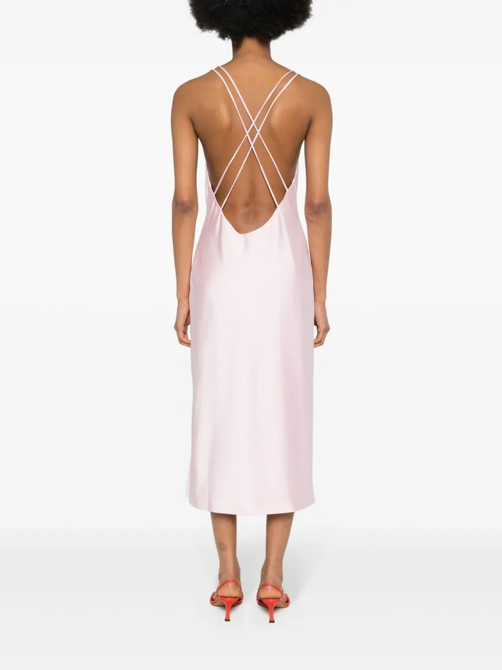 Abito midi satinato in rosa - donna