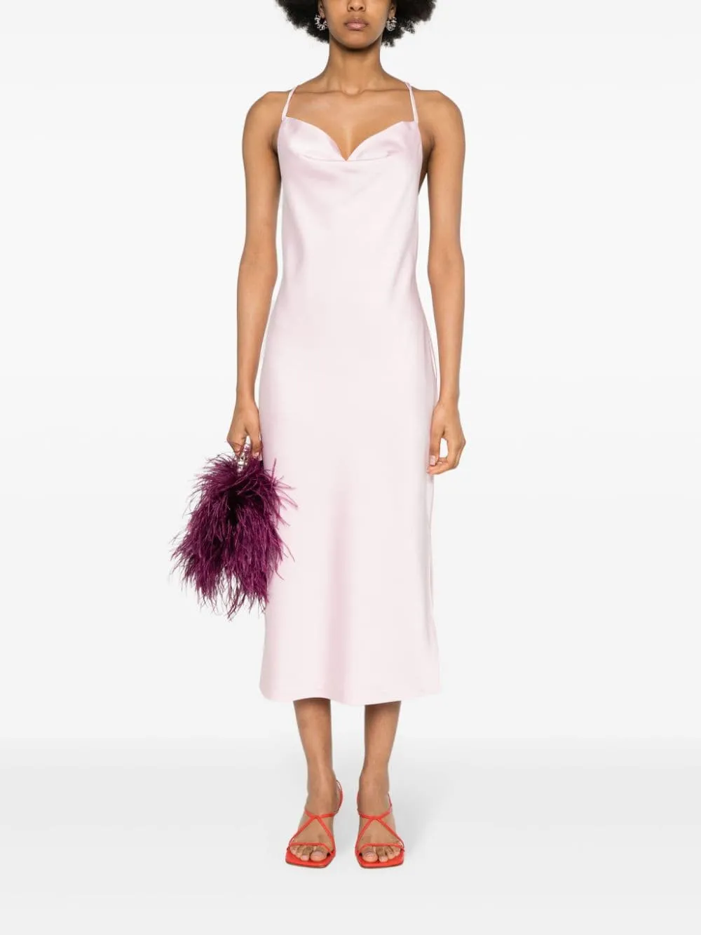 Abito midi satinato in rosa - donna