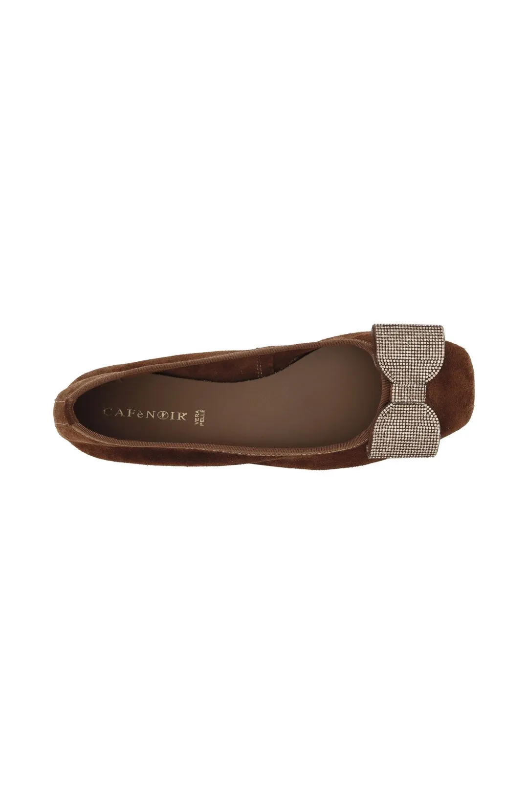 ballerina in pelle scamosciata monocolore con fiocco tempestato di strass cuoio