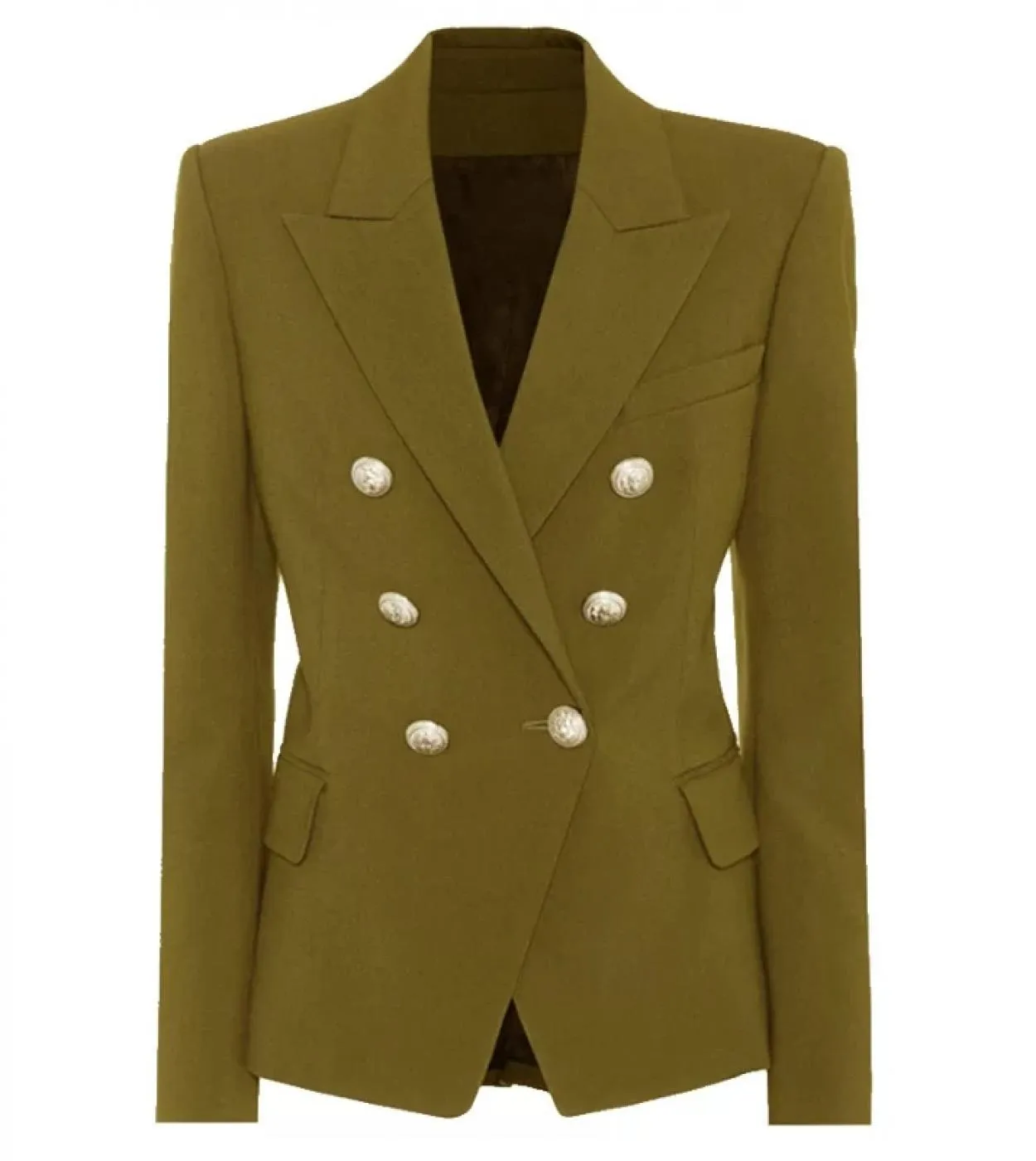 Blazer da donna verde militare Autunno Inverno Giacca da abito nuova Giacca classica da ufficio da donna doppio petto con botton