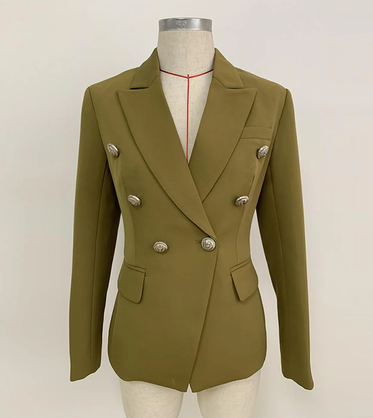 Blazer da donna verde militare Autunno Inverno Giacca da abito nuova Giacca classica da ufficio da donna doppio petto con botton