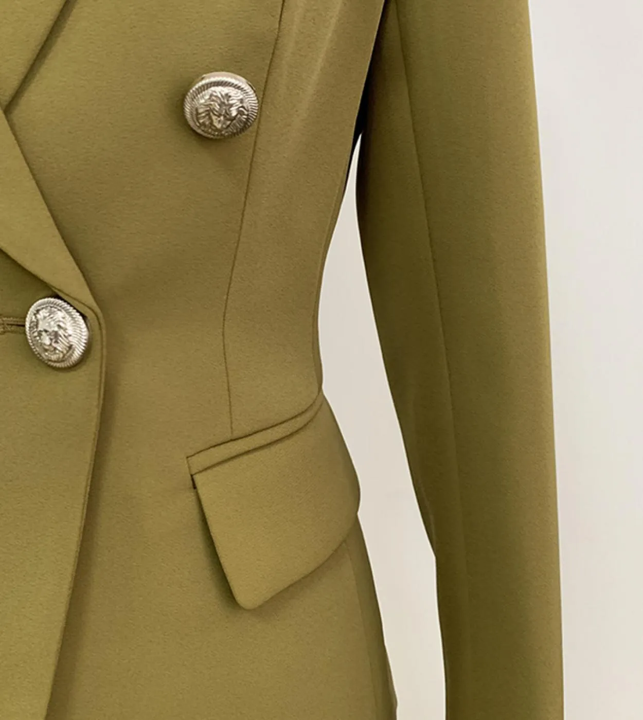 Blazer da donna verde militare Autunno Inverno Giacca da abito nuova Giacca classica da ufficio da donna doppio petto con botton