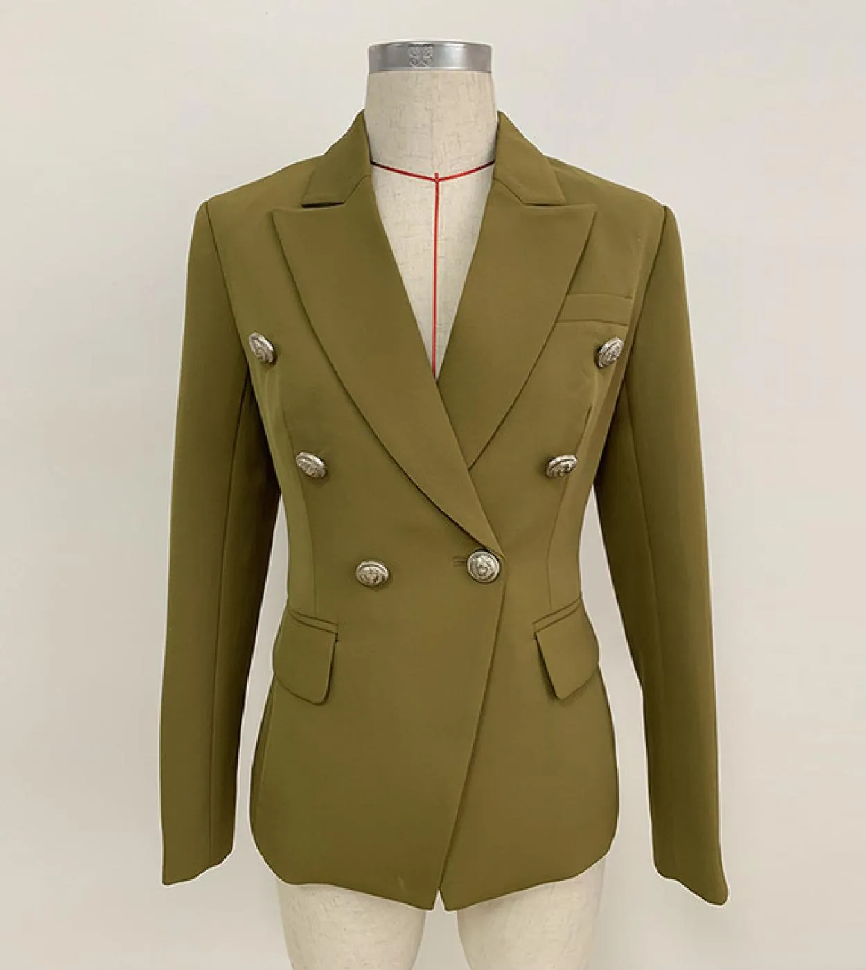 Blazer da donna verde militare Autunno Inverno Giacca da abito nuova Giacca classica da ufficio da donna doppio petto con botton