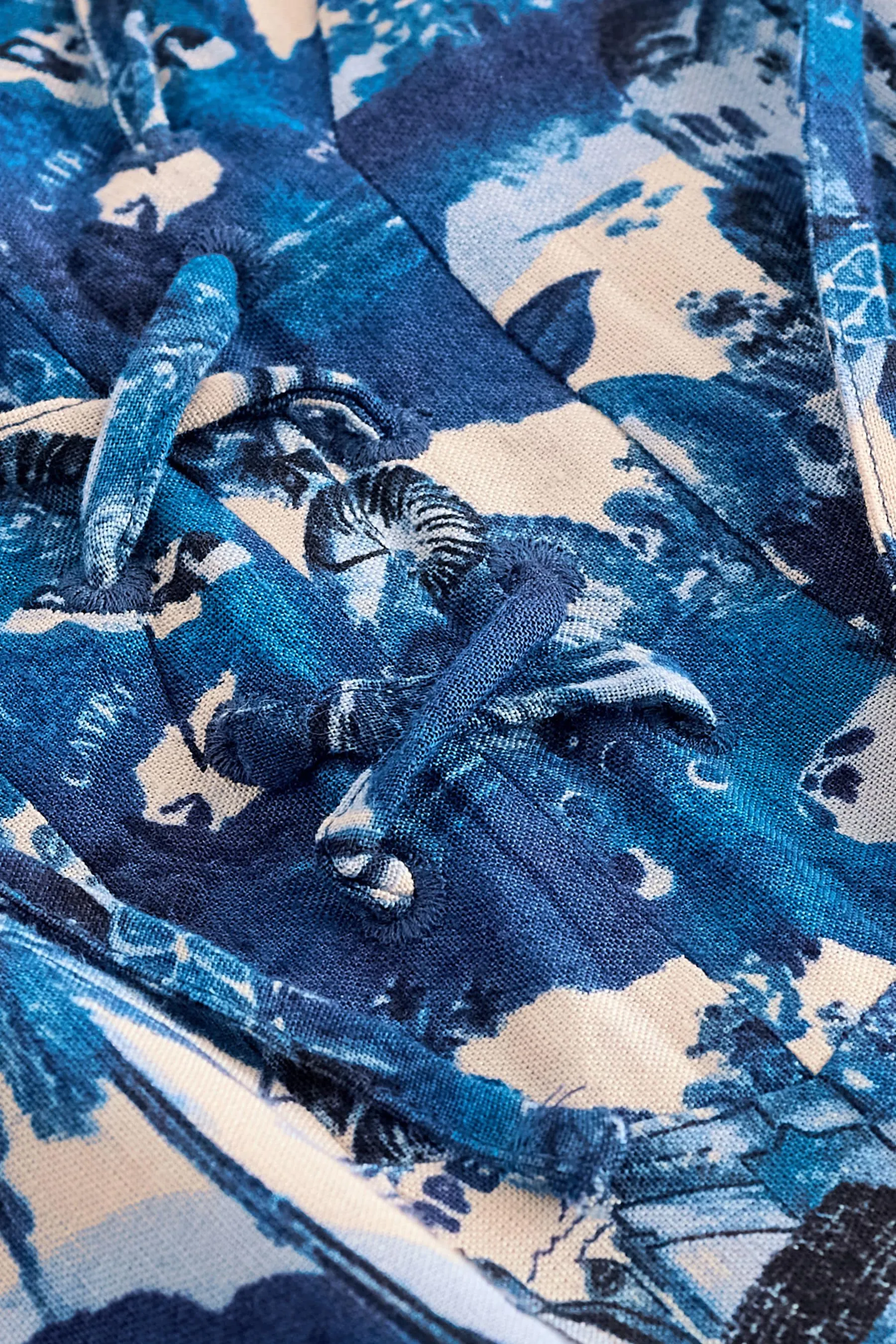 Blu/Bianco  - Abito maxi estivo a caftano