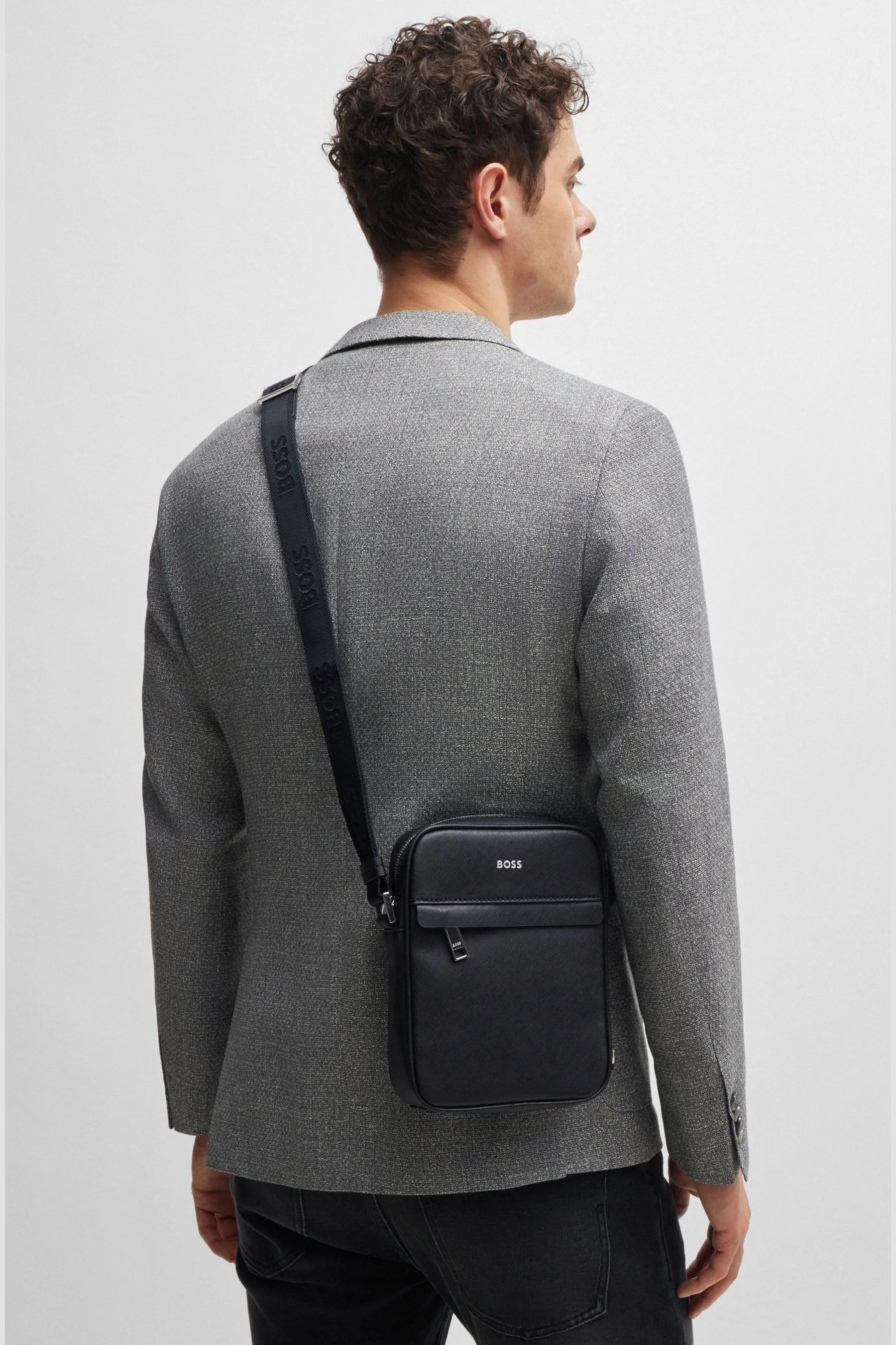 Borsa per reporting in pelle con logo BOSS