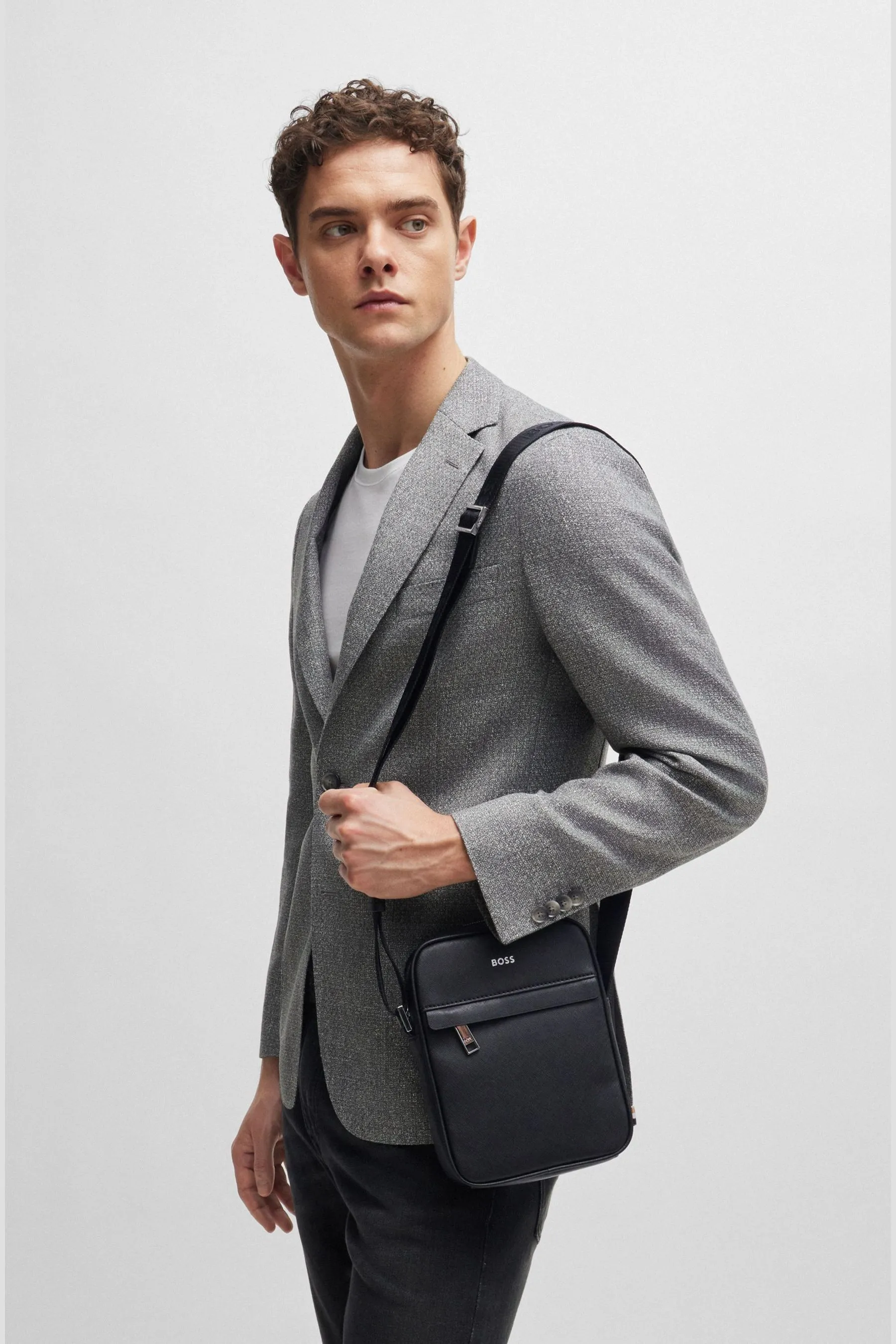 Borsa per reporting in pelle con logo BOSS