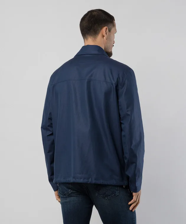 Brunello Cucinelli Giacca a vento blu realizzata in lino e seta MB4086114