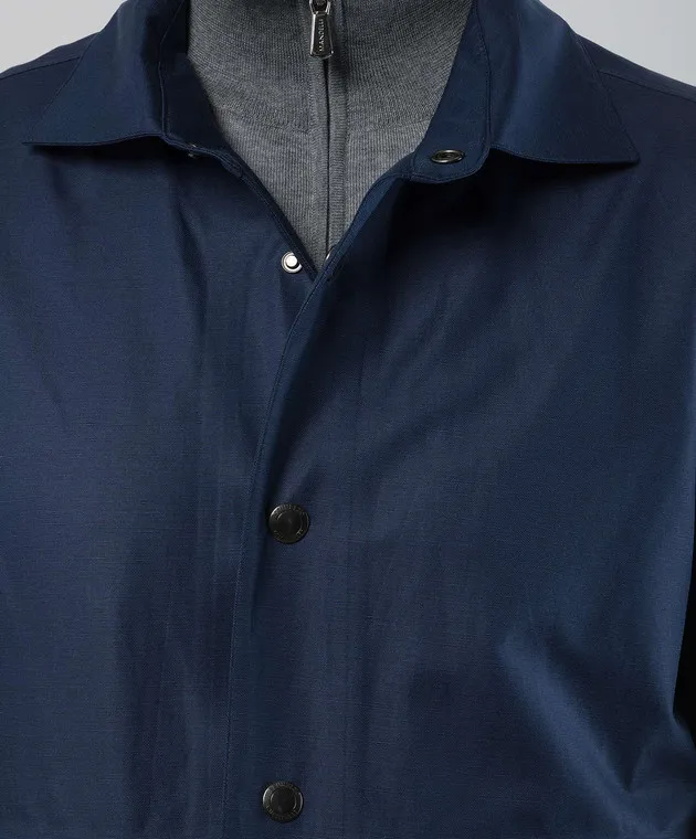 Brunello Cucinelli Giacca a vento blu realizzata in lino e seta MB4086114