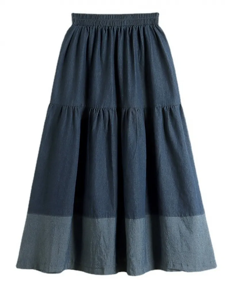 Bygouby Sharajuku Punk  Denim Maxi Gonna A Pieghe Delle Signore di Estate A Vita Alta Jeans Midi Gonne Delle Donne Ruffles Mo