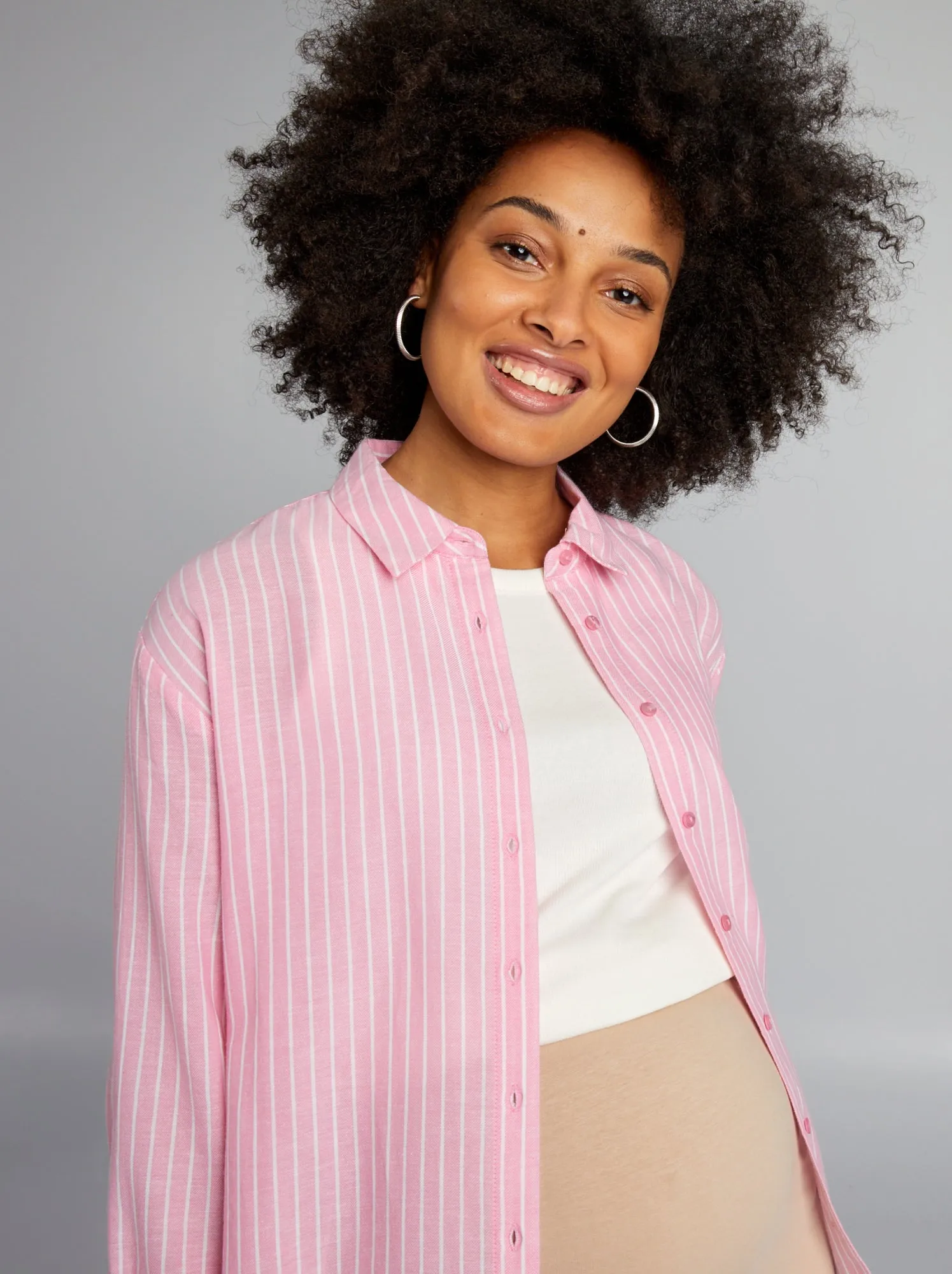 Camicia premaman a righe - ROSA
