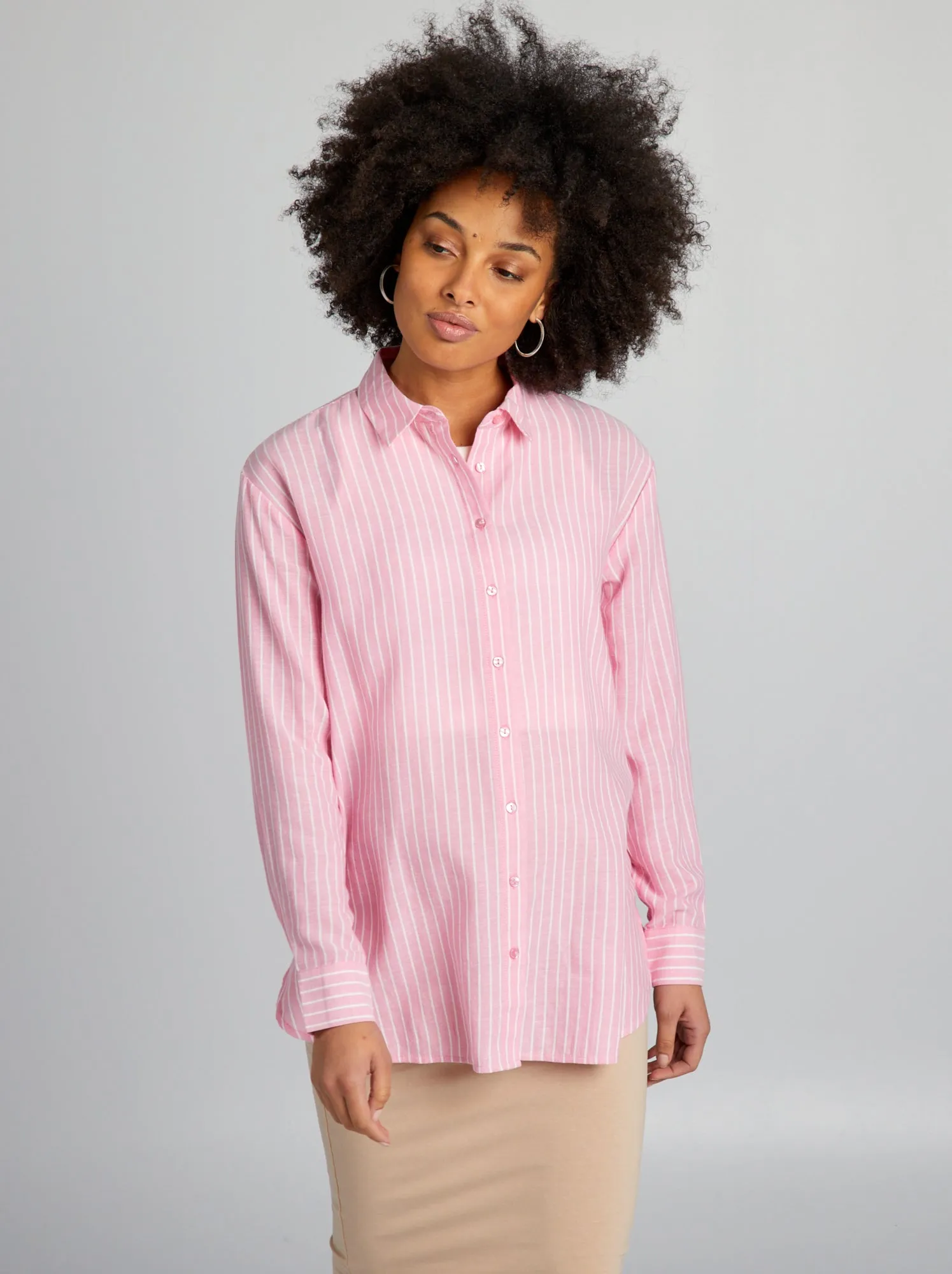 Camicia premaman a righe - ROSA