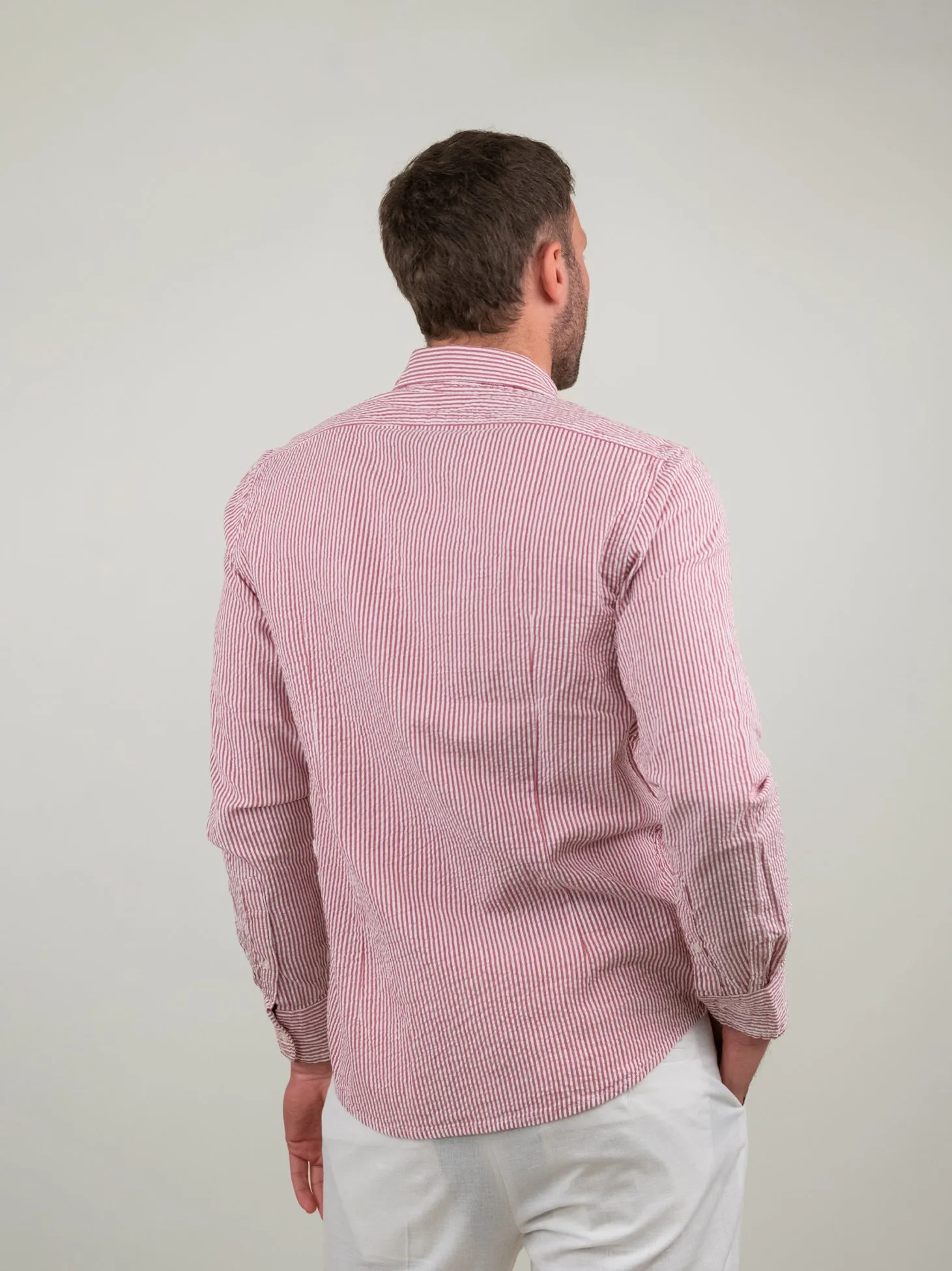 CAMICIA SEERSUCKER A RIGHE ROSA