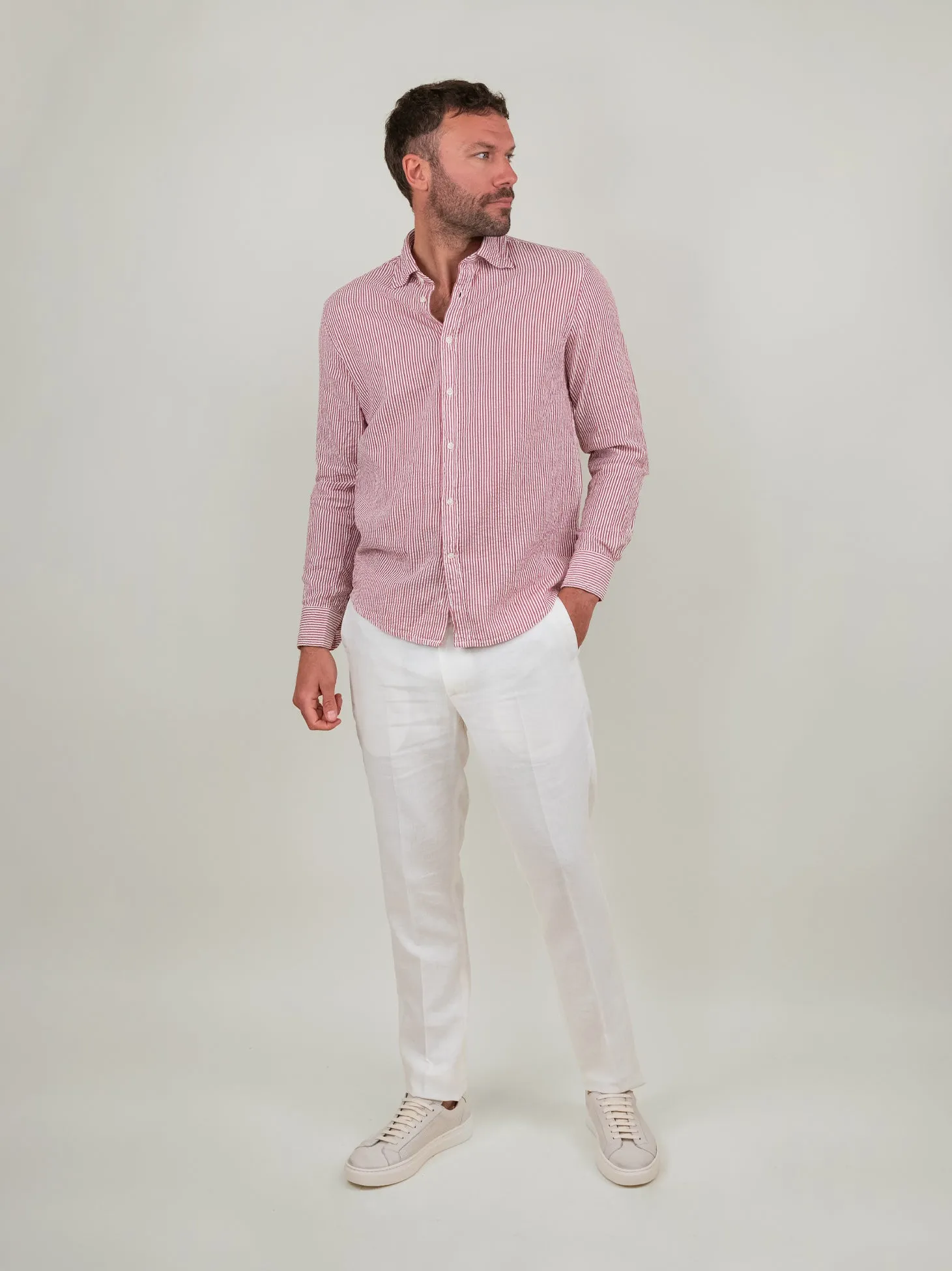 CAMICIA SEERSUCKER A RIGHE ROSA
