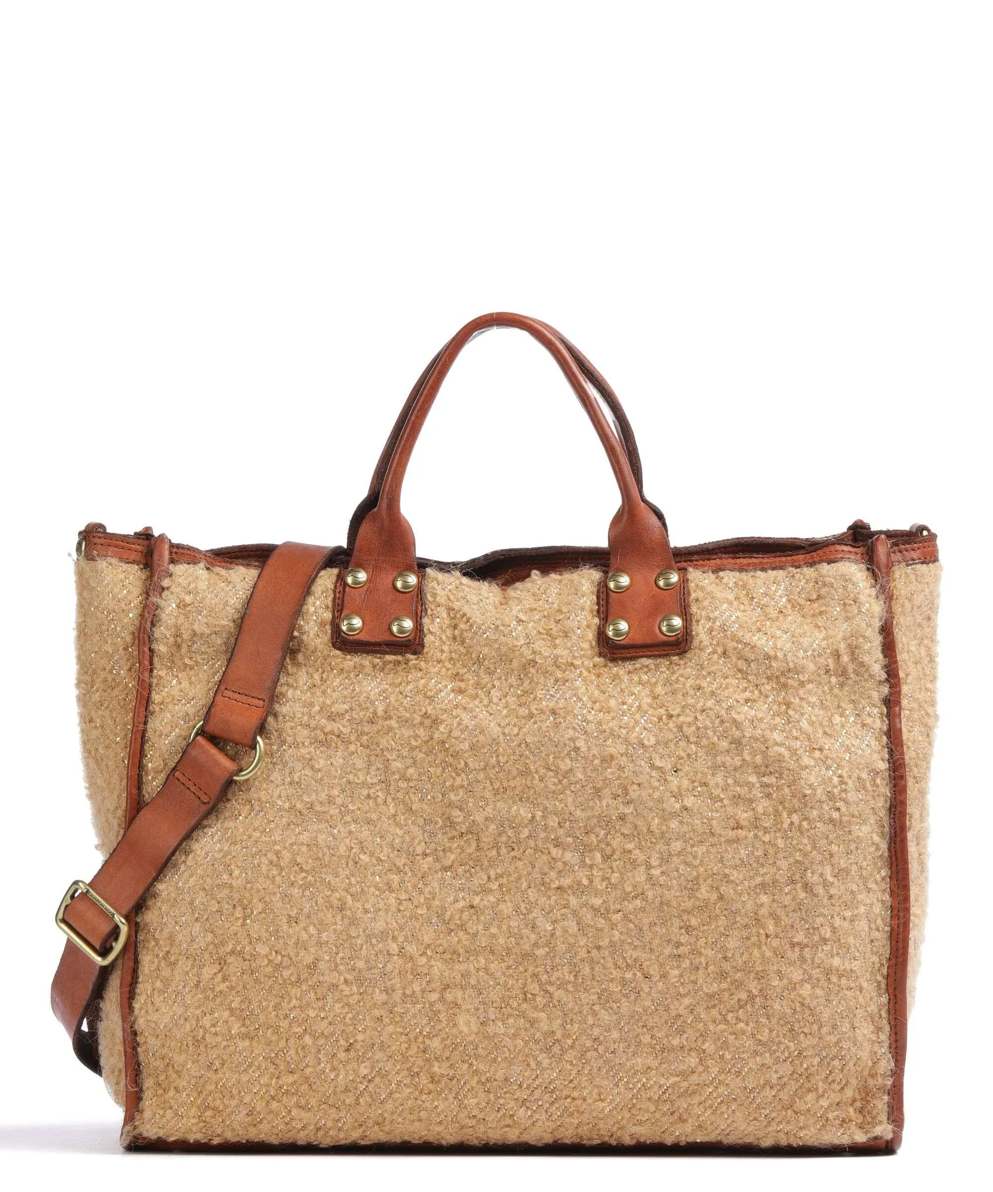 Campomaggi Borsa a mano pelle di vacchetta grana, eco-pelliccia cognac  