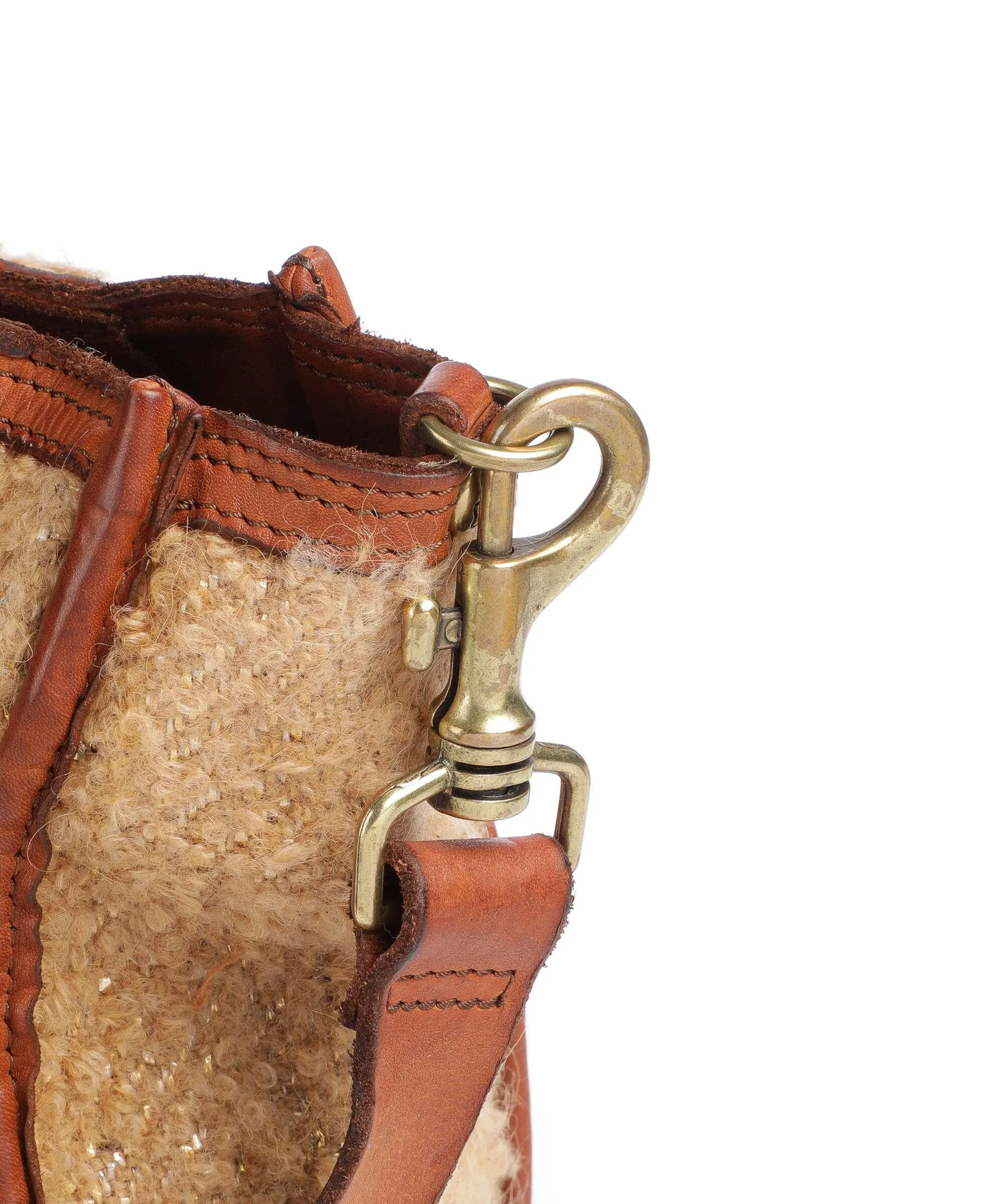  Campomaggi Borsa a mano pelle di vacchetta grana, eco-pelliccia cognac  