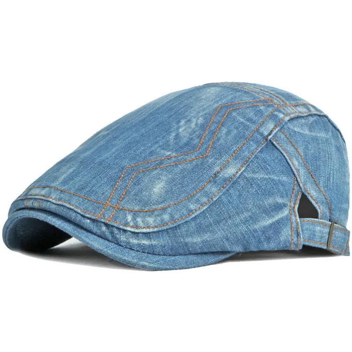 Cappello piatto in denim Cappello in denim con cuciture a contrasto Azzurro