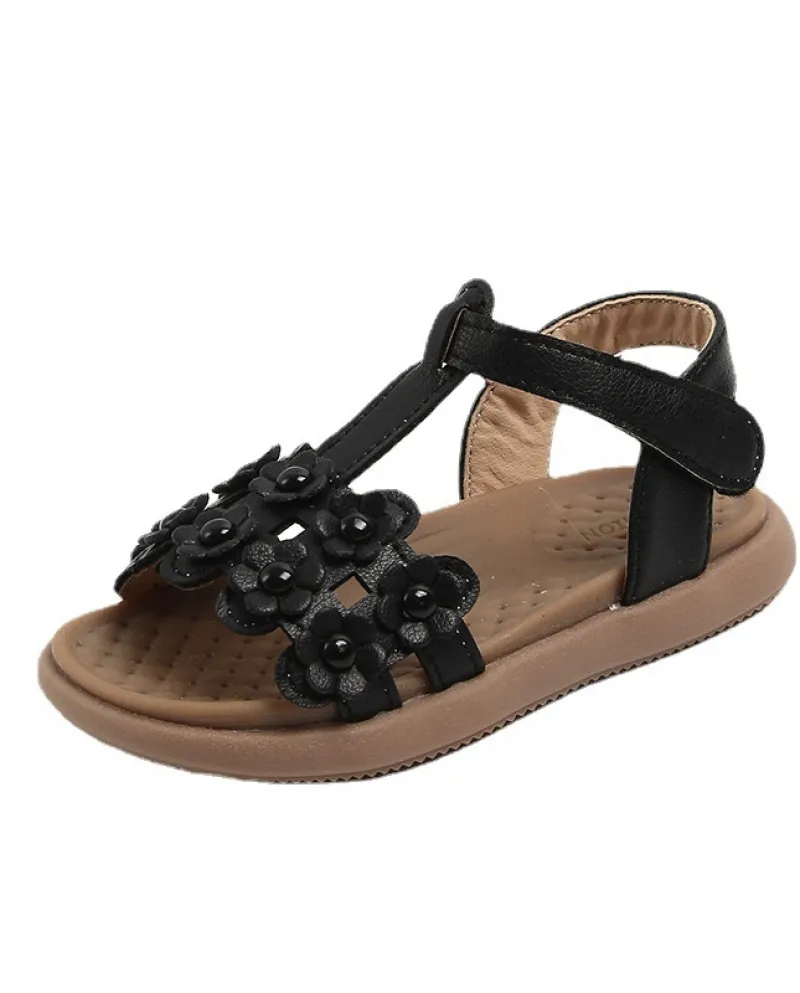 Carino rosa intrecciato fiore ragazze sandali principessa scarpe velcro scarpe casual