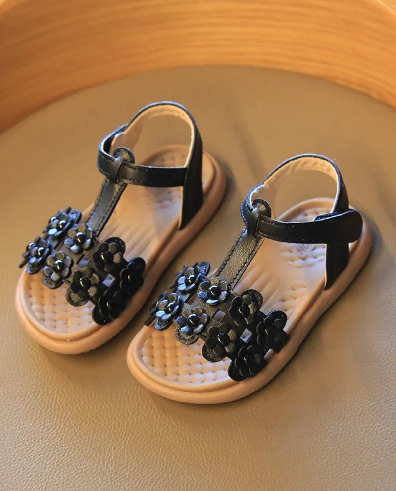 Carino rosa intrecciato fiore ragazze sandali principessa scarpe velcro scarpe casual