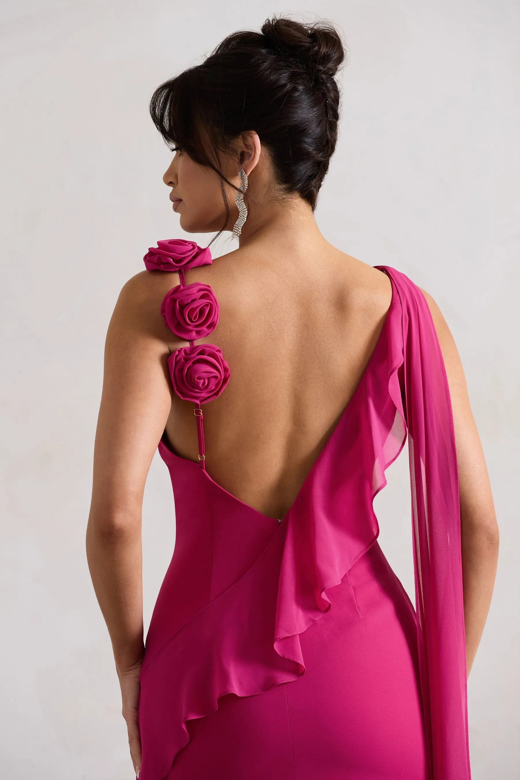 Club L London - Angeline - Abito maxi in chiffon drappeggiato con spacco e fiori