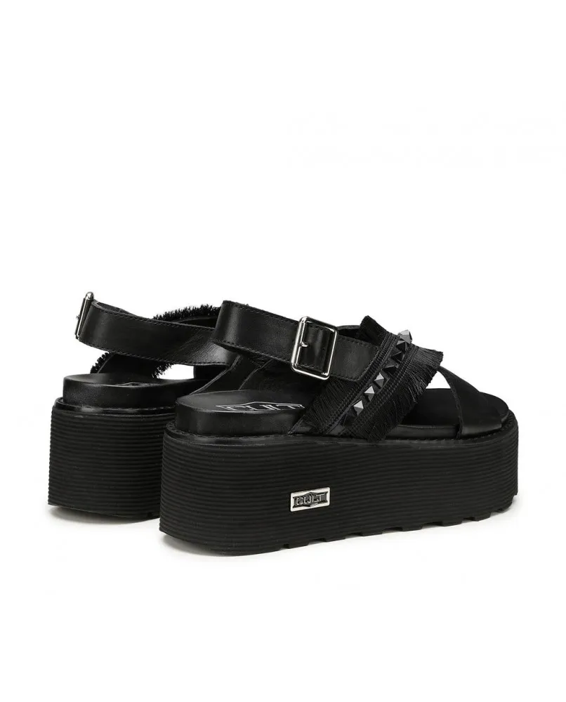 CULT NANCY 4263 sandali platform zeppa pelle nero scarpe donna