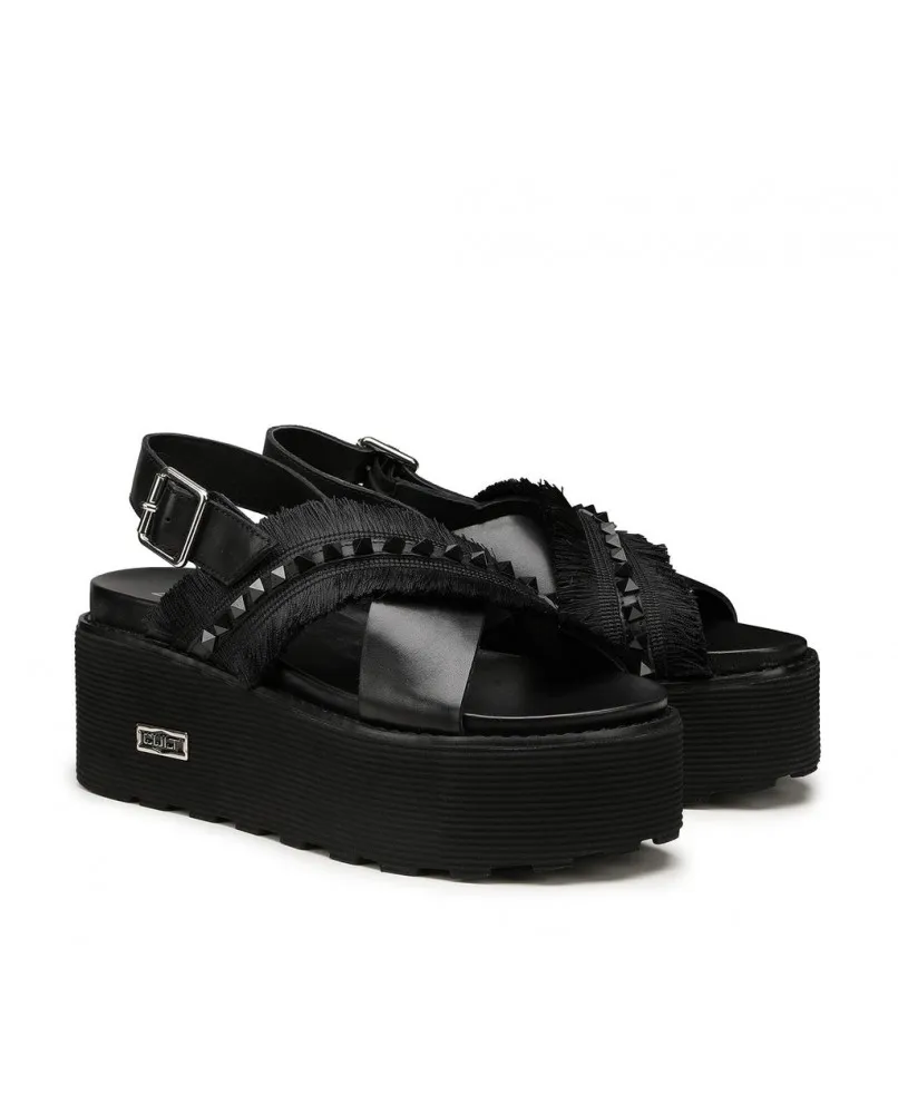 CULT NANCY 4263 sandali platform zeppa pelle nero scarpe donna