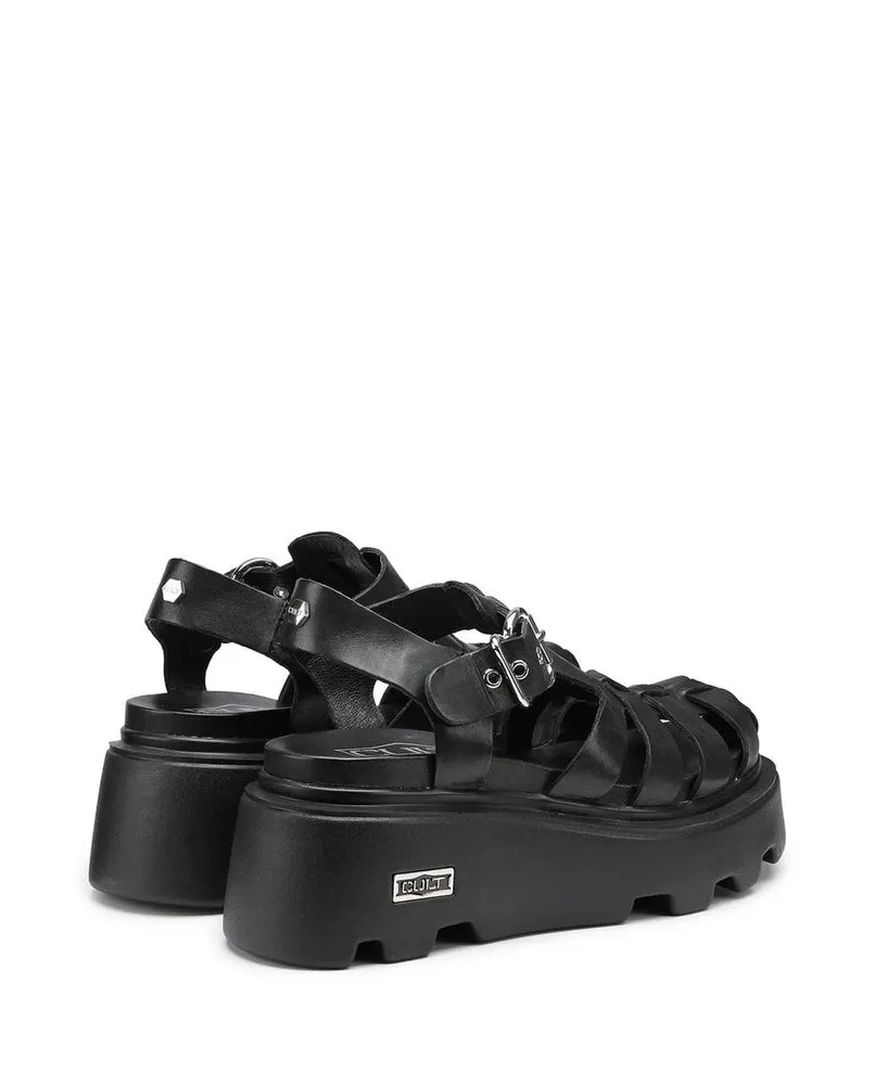 CULT NEW ROCK 3657 LOW sandali platform zeppa pelle nero scarpe donna