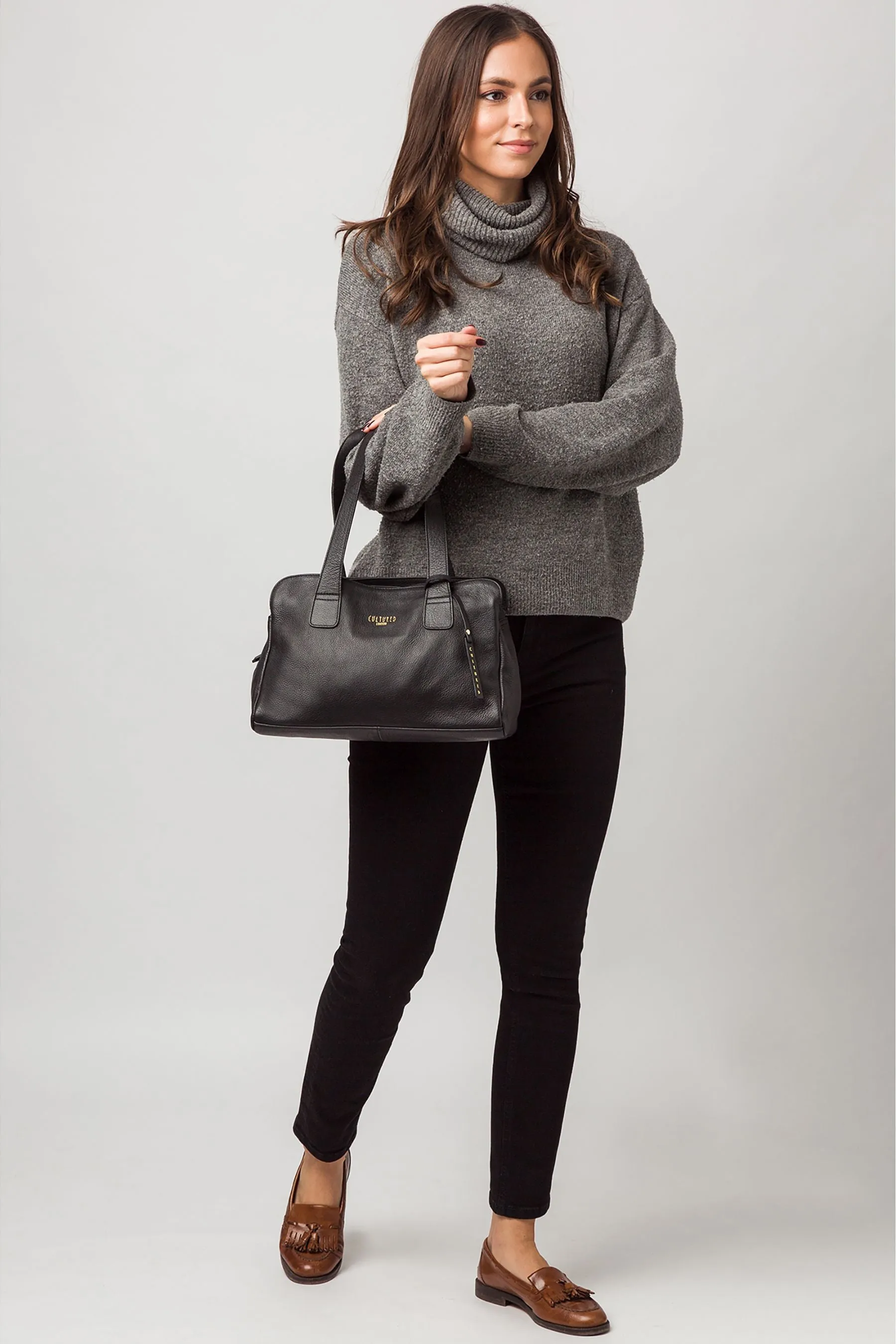 Cultured London - Borsa Blu in pelle con stampa