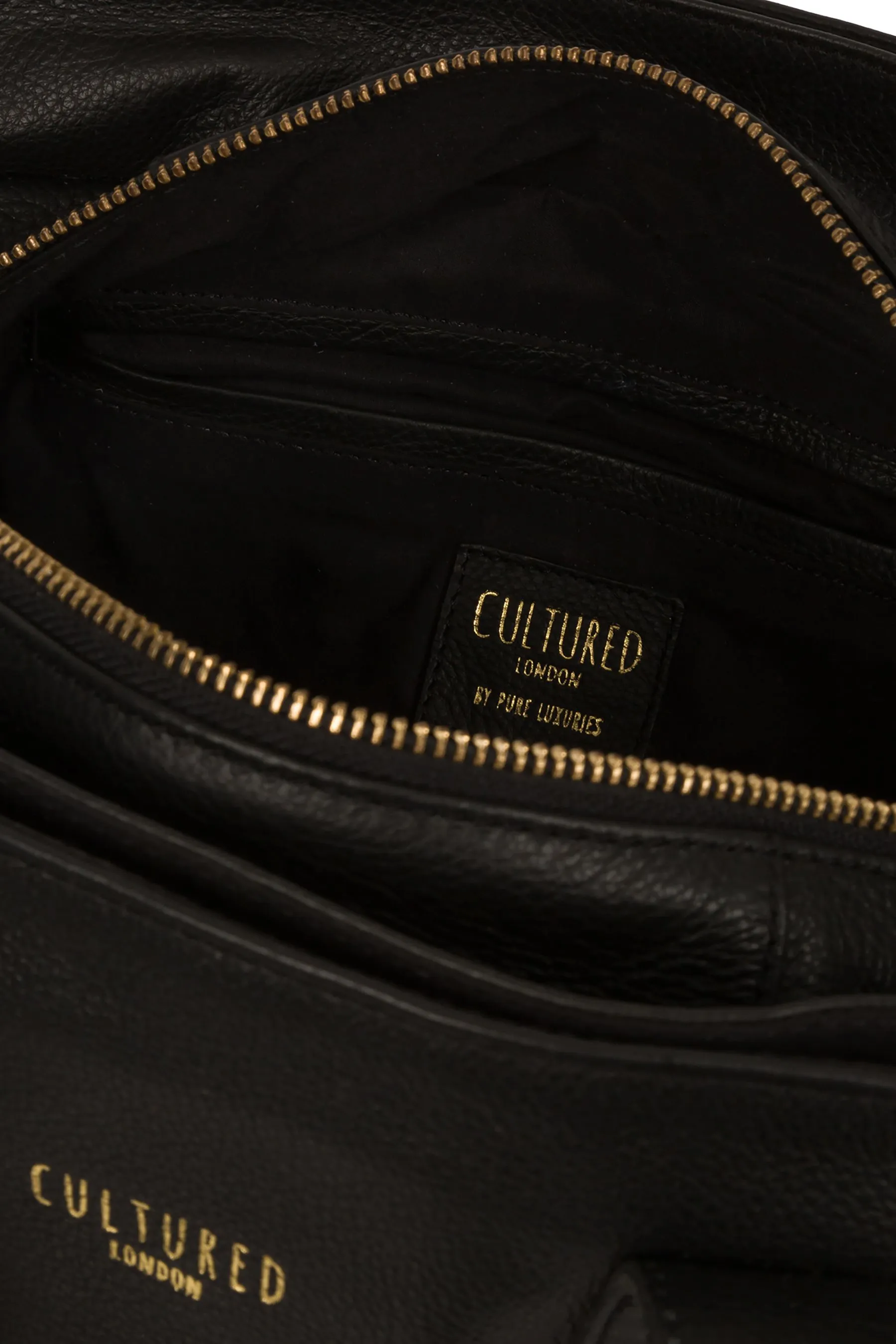 Cultured London - Borsa Blu in pelle con stampa