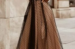Elegante maxi abito a pois, nero