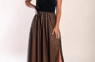 Elegante maxi abito a pois, nero