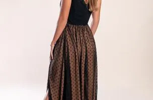 Elegante maxi abito a pois, nero