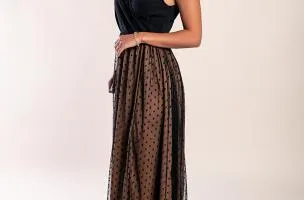Elegante maxi abito a pois, nero