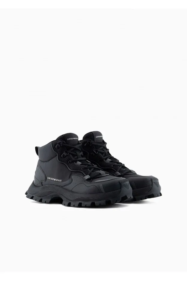 Emporio Armani Sneakers allacciatura trekking in nylon ripstop e mesh