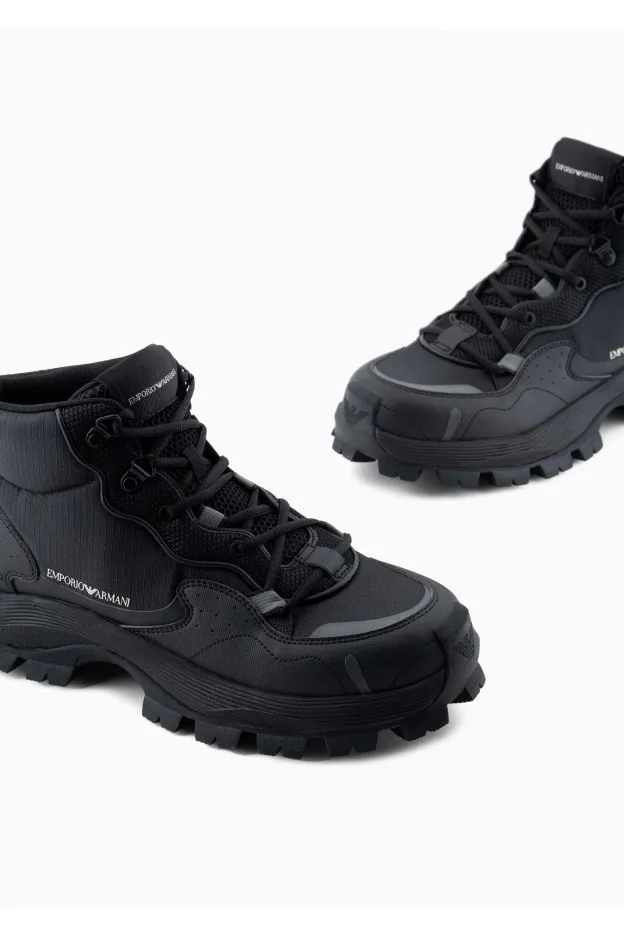Emporio Armani Sneakers allacciatura trekking in nylon ripstop e mesh