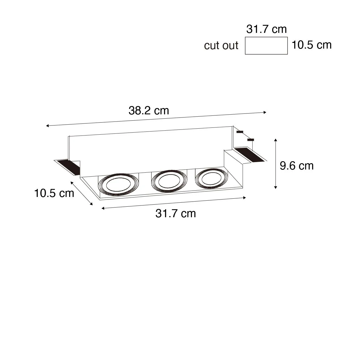 Faretto da incasso bianco GU10 AR70 trimless a 3 luci - Oneon