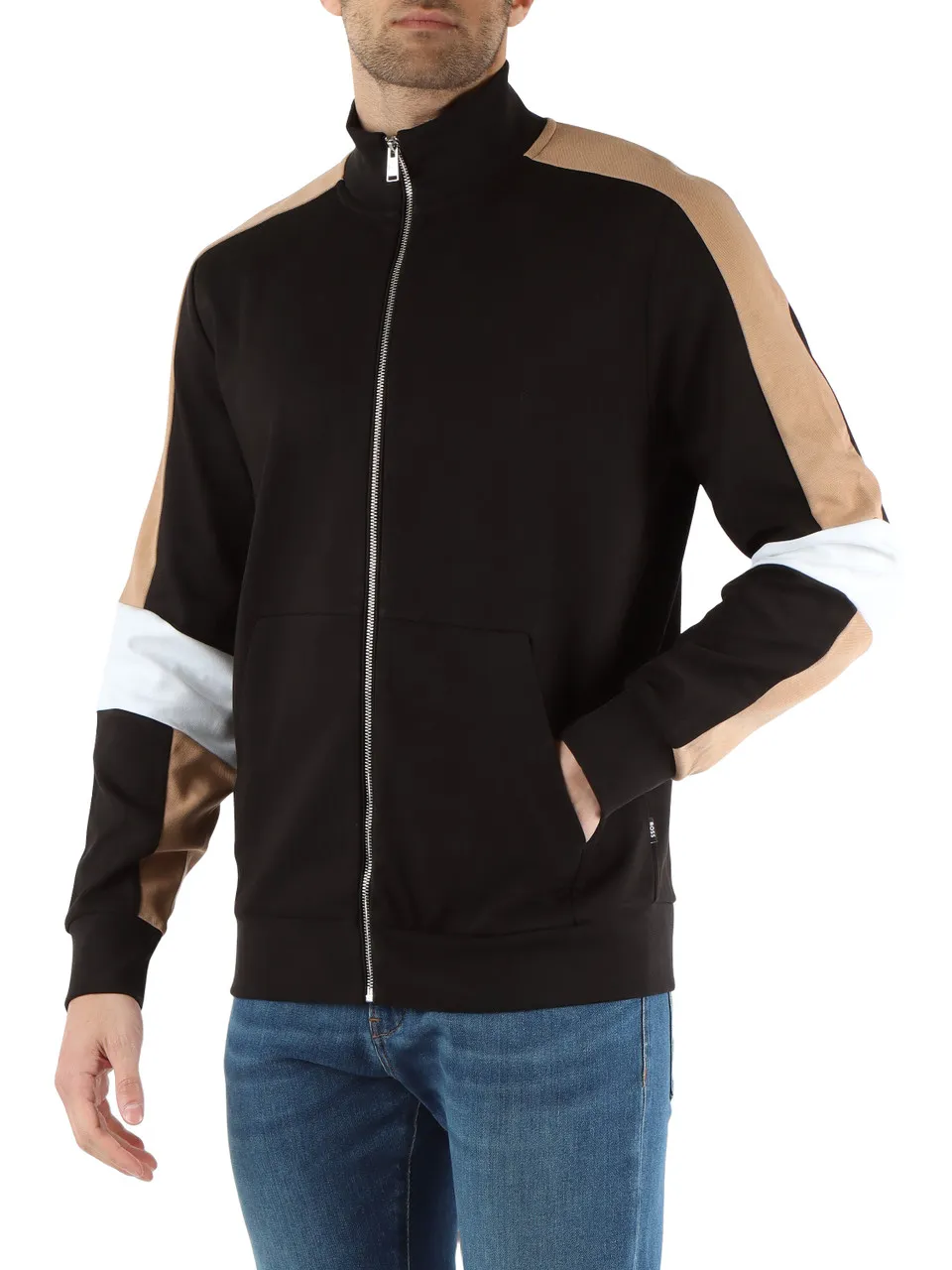 Felpa con zip in misto cotone con inserti a contrasto