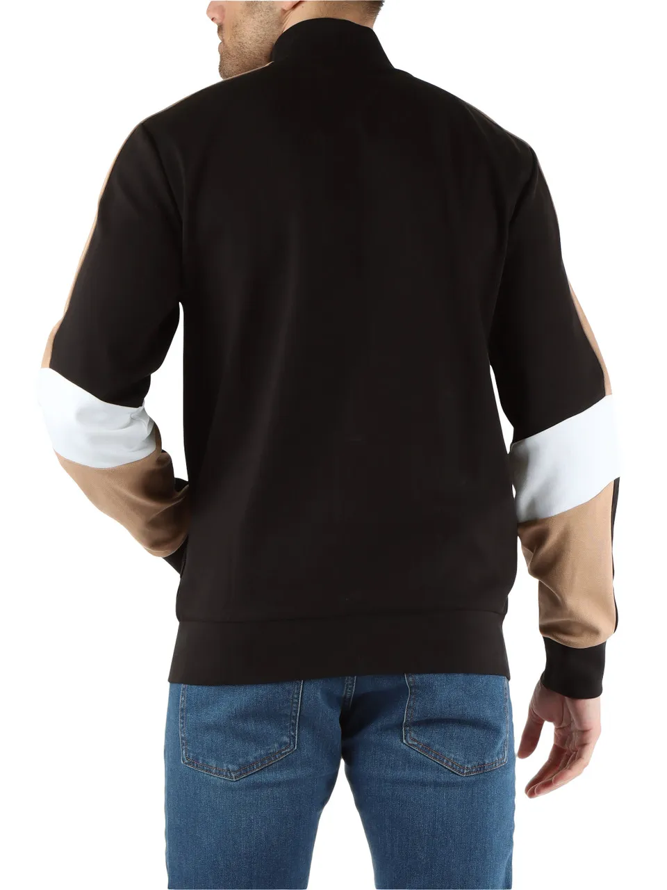 Felpa con zip in misto cotone con inserti a contrasto