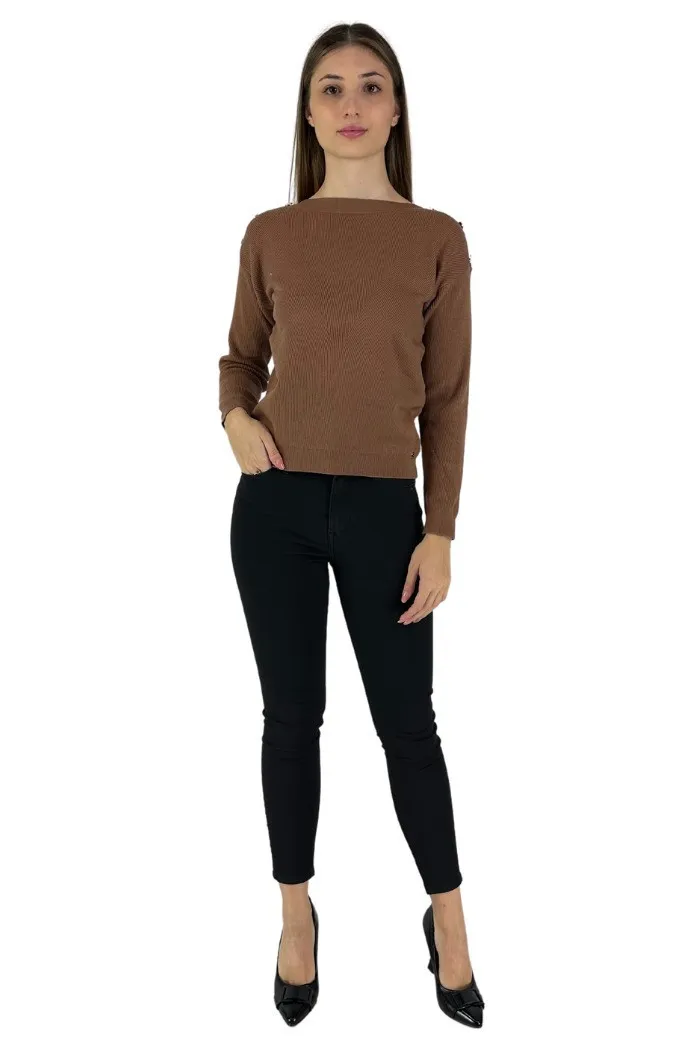 Fly Girl maglia scollo a barca con bottoni in misto viscosa 11501/01
