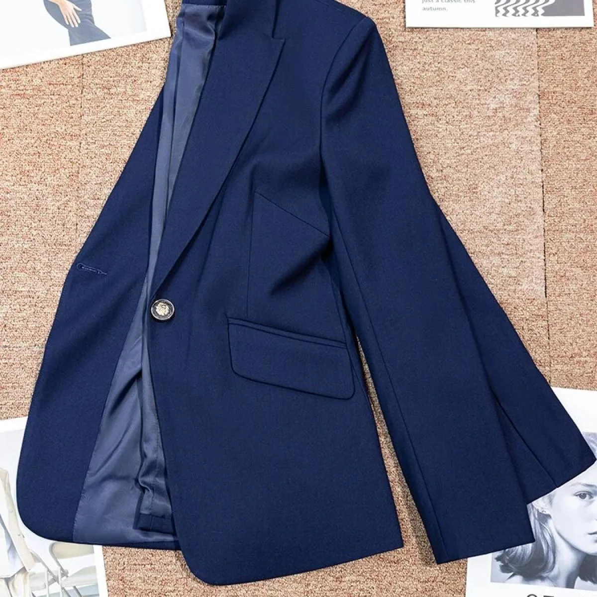 Giacca da lavoro da donna da ufficio Giacca formale da donna Giacca solida a maniche lunghe gialla blu scuro