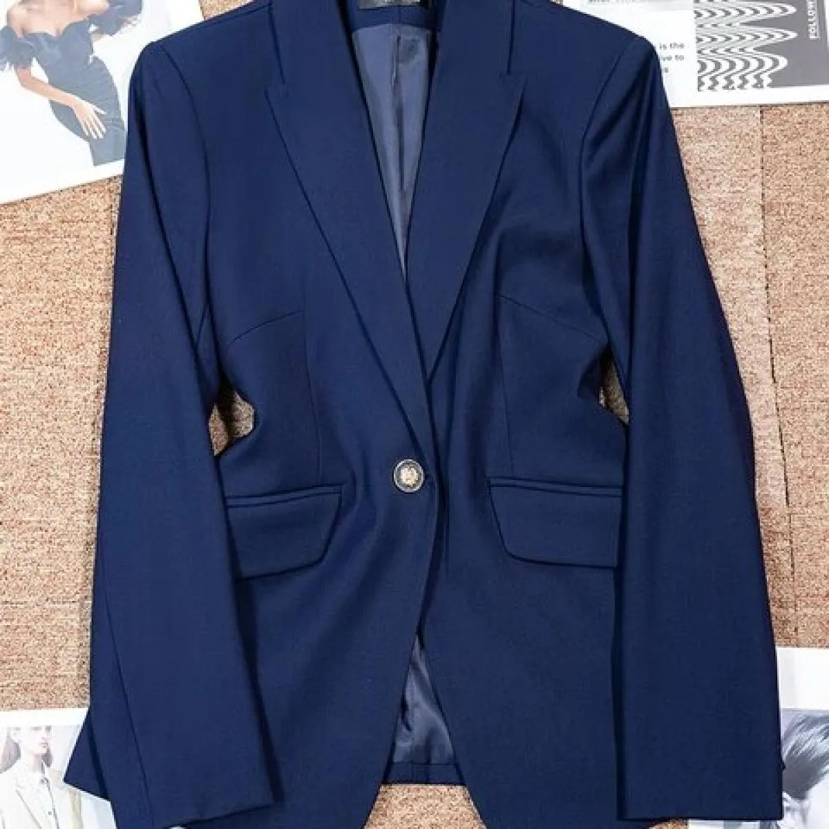 Giacca da lavoro da donna da ufficio Giacca formale da donna Giacca solida a maniche lunghe gialla blu scuro