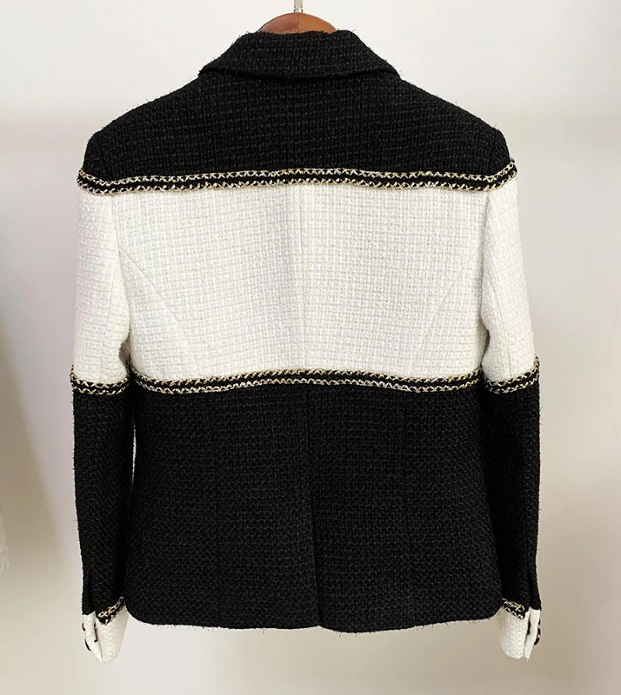 Giacche di lana Blazer Donna Autunno Inverno New Black White Patchwork Blazer doppiopetto in lana da donna Alta qualità
